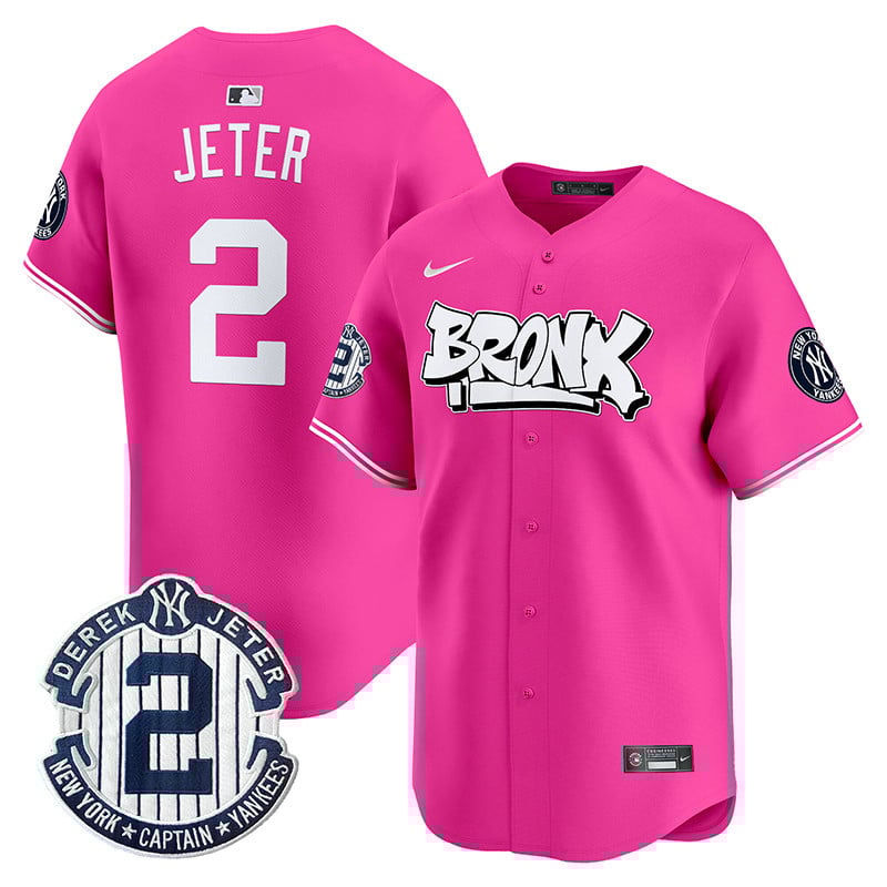 Men's Derek Jeter New York Yankees The Bronx Graffiti Vapor Premier Limited Pink Jersey V3 - All Stitched