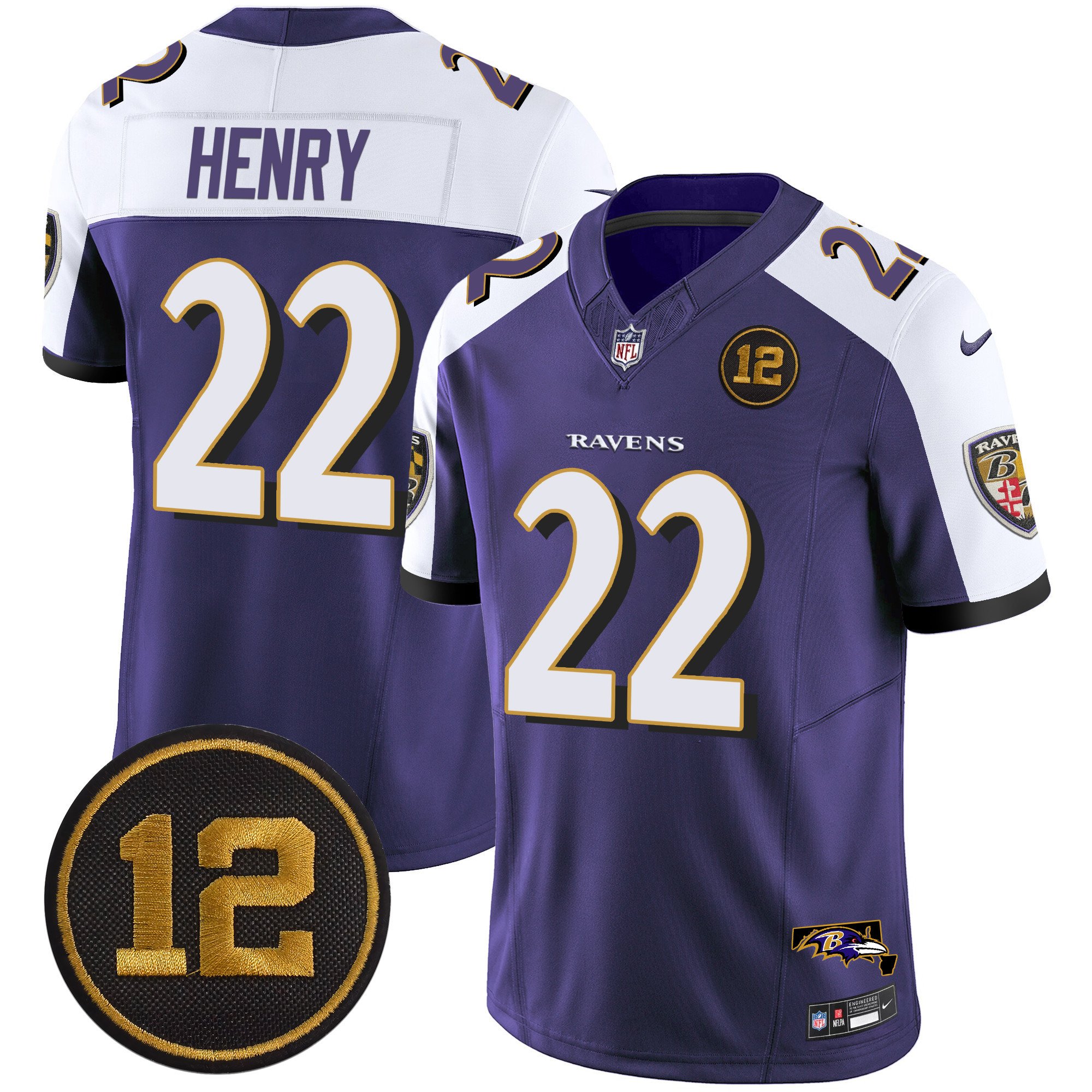 Men's Derrick Henry Baltimore Ravens Jacoby Jones Patch Vapor Limited Purple Alternate Jersey - All Stitched