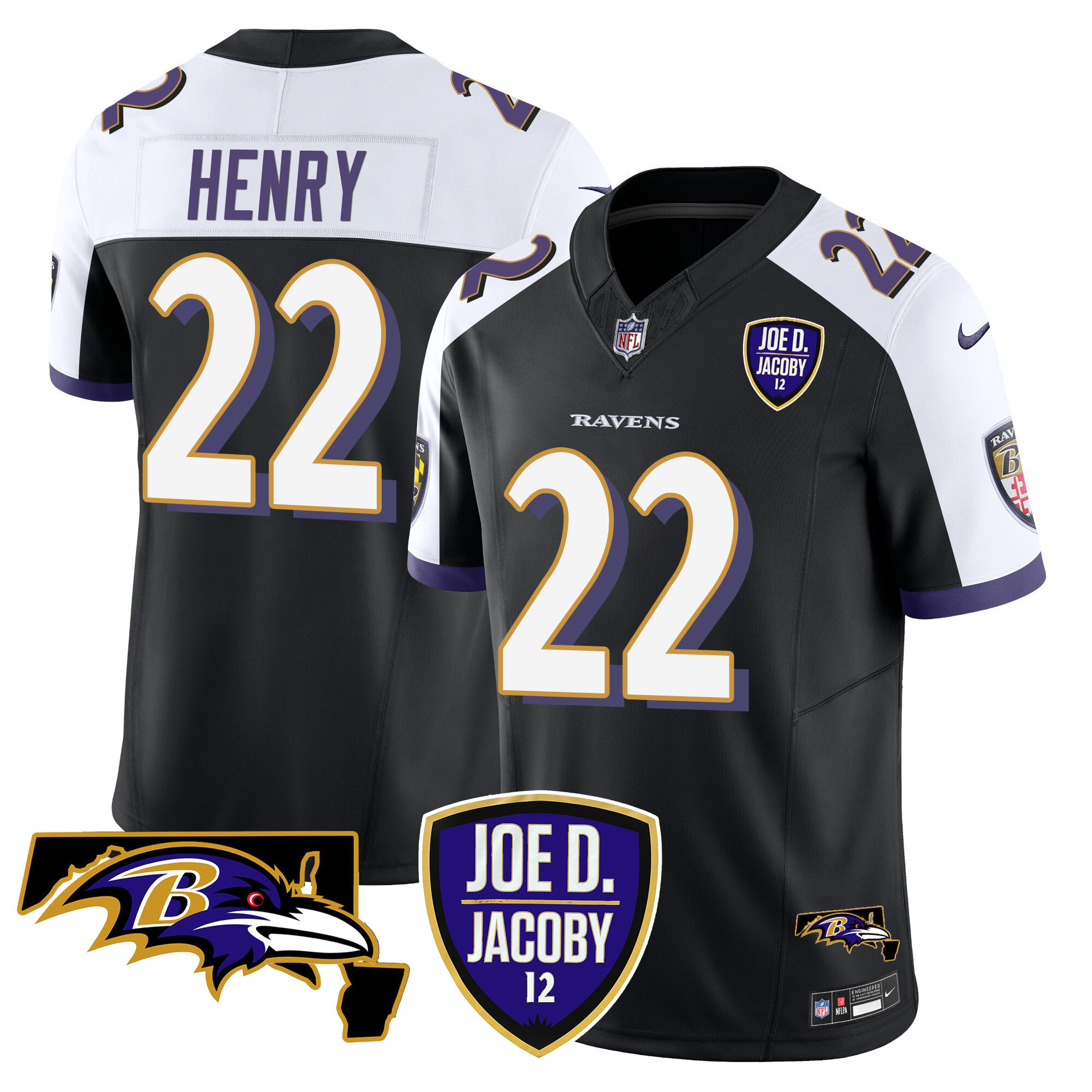 Men's Derrick Henry Baltimore Ravens Joe D & Jacoby Patch Vapor Limited Black Alternate Jersey - All Stitched