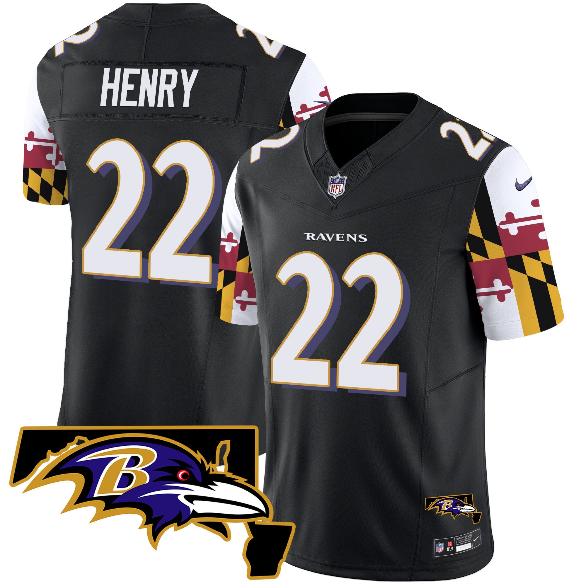 Men's Derrick Henry Baltimore Ravens Maryland Flag Vapor Limited Black Jersey V2 - All Stitched