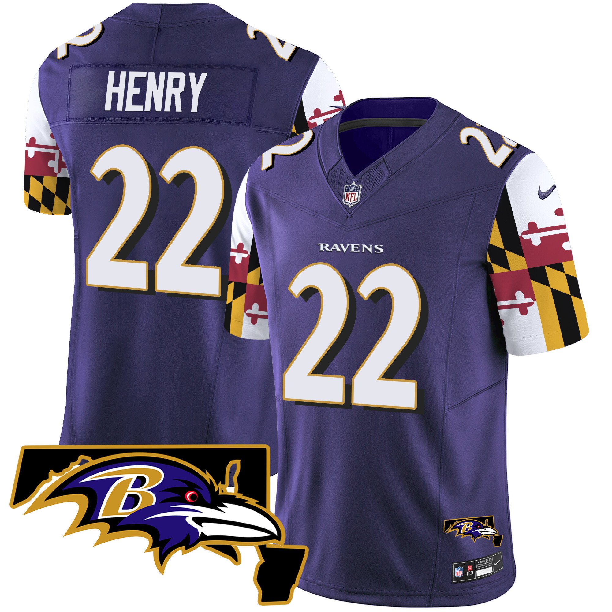 Men's Derrick Henry Baltimore Ravens Maryland Flag Vapor Limited Purple Jersey V2 - All Stitched