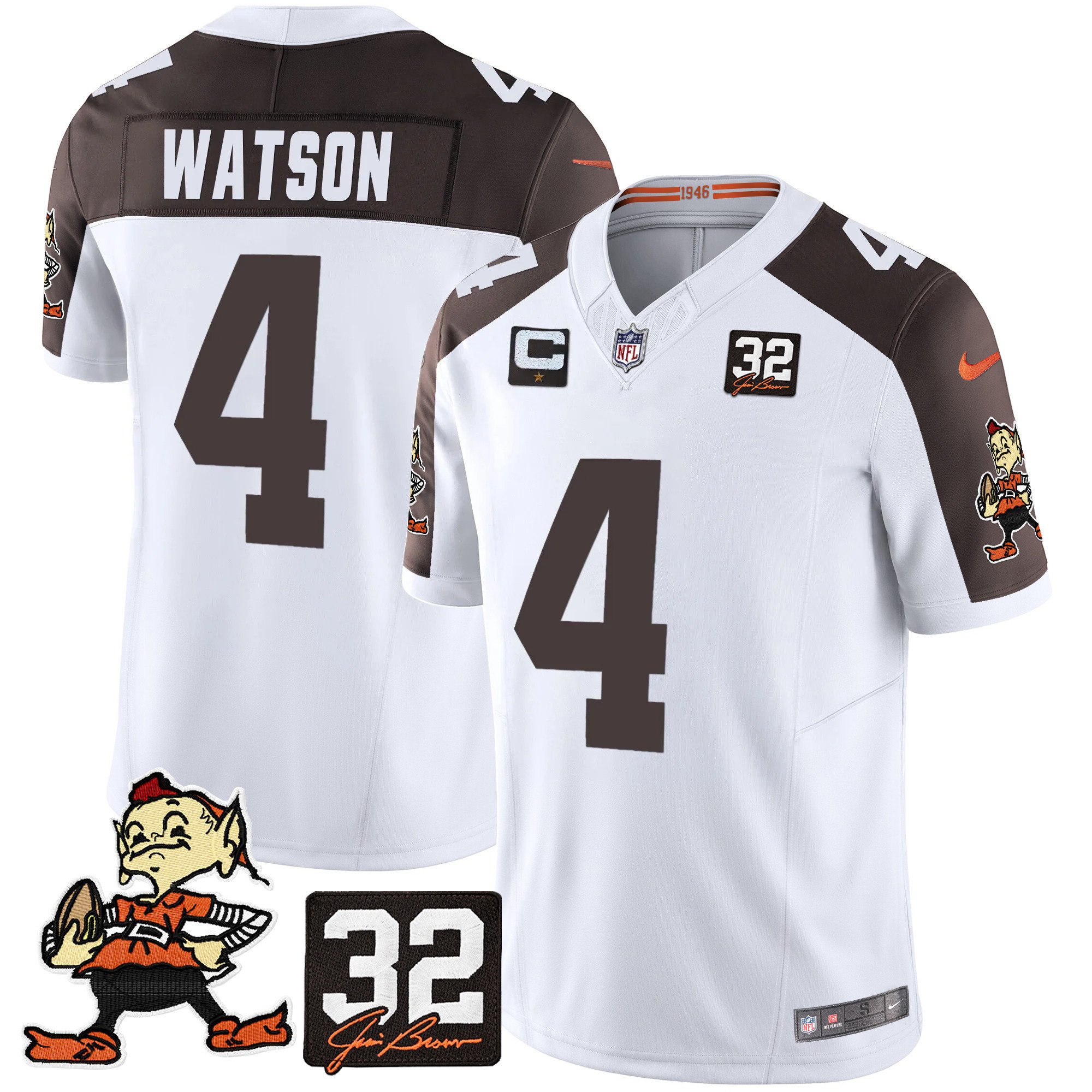 Men's Deshaun Watson Cleveland Browns #32 Jim Brown Memorial Patch Vapor Limited Inverted Jersey V2 - All Stitched