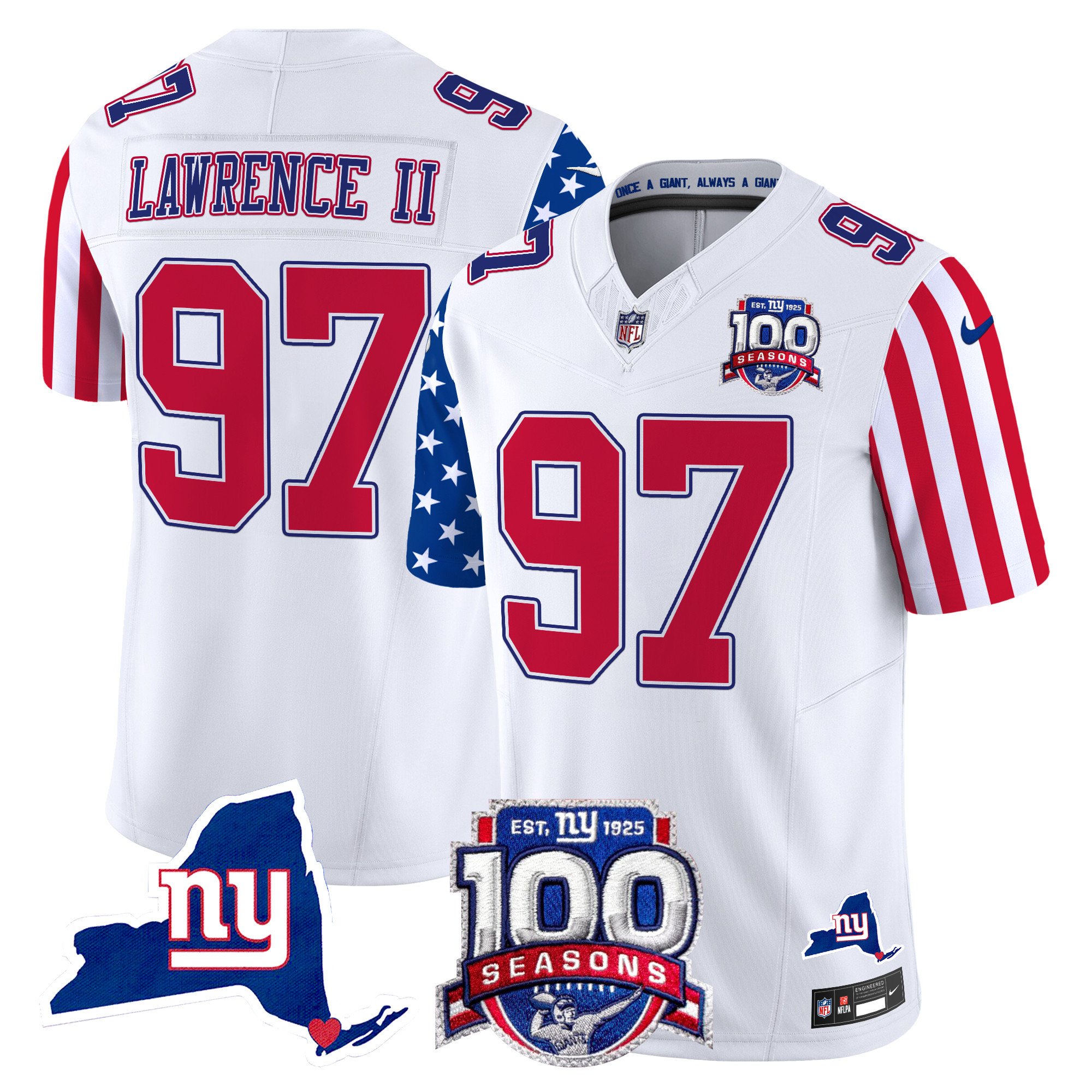 Men's Dexter Lawrence II New York Giants American Style Vapor Limited White Jersey - All Stitched