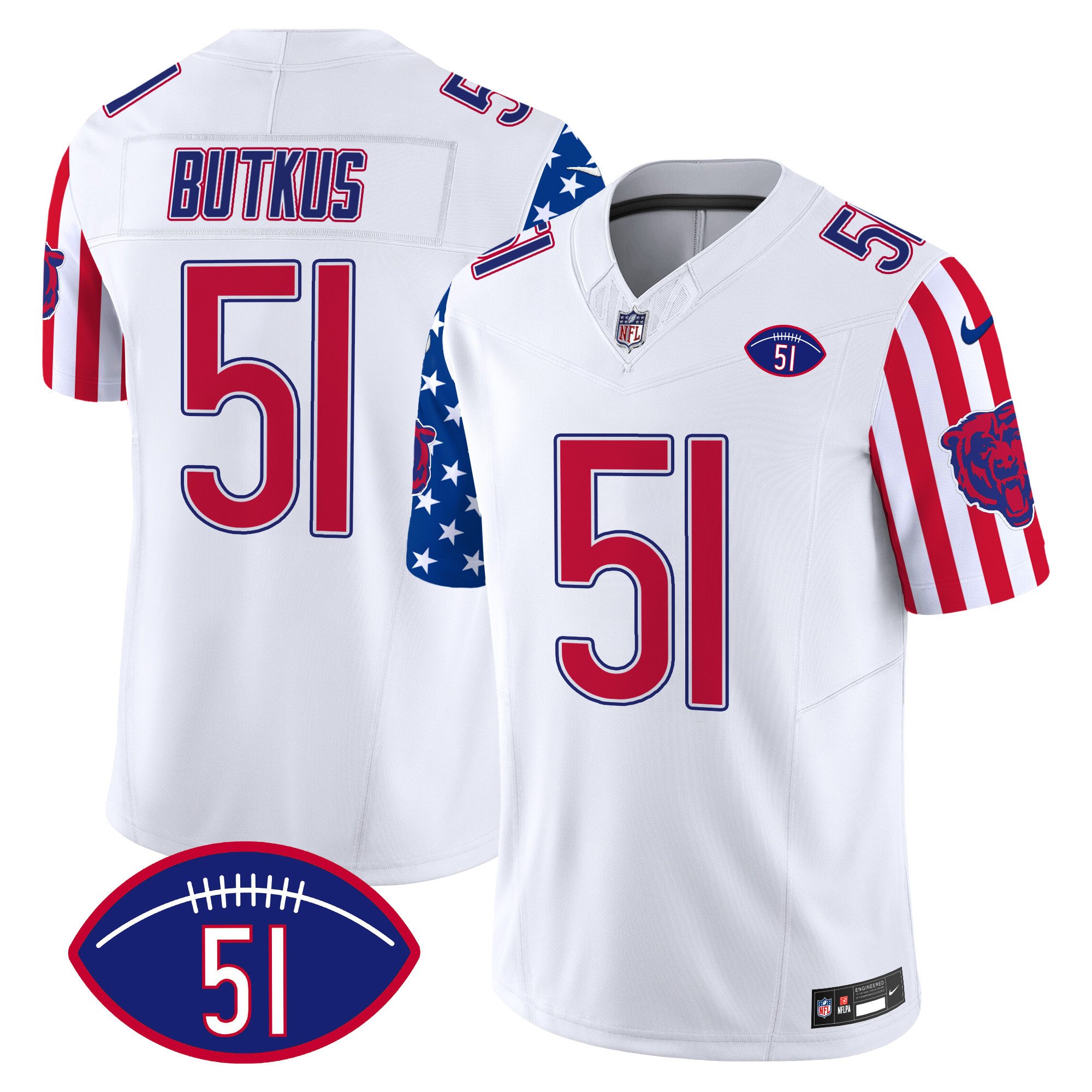 Men's Dick Butkus Chicago Bears American Style Vapor Limited White Jersey - All Stitched