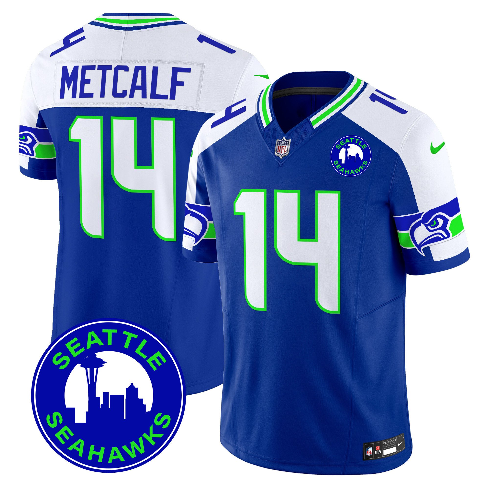 Men's DK Metcalf Seattle Seahawks 2024 Seattle City Patch Vapor Limited Royal Alternate Jersey - All Stitched