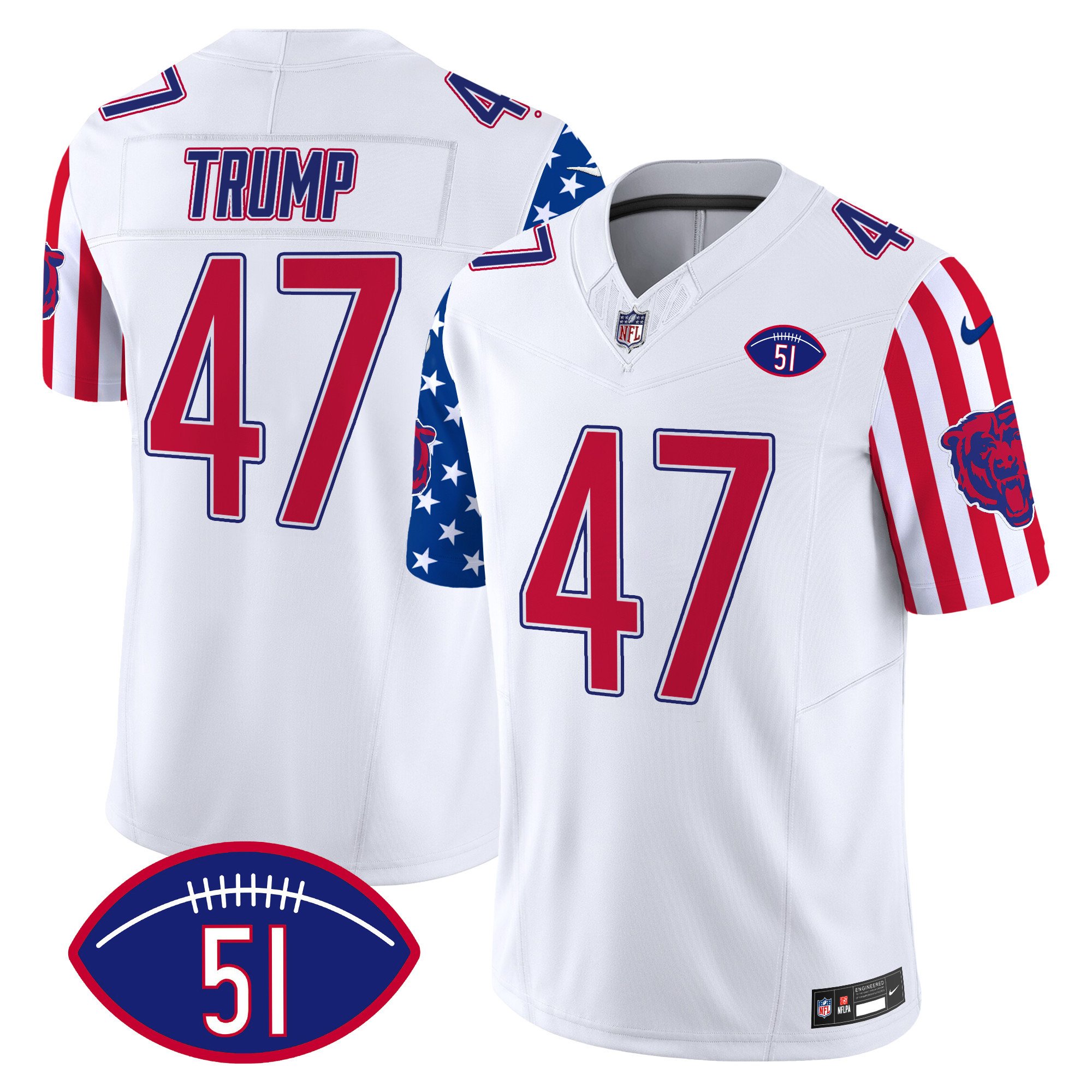Men's Donald Trump Chicago Bears American Style Vapor Limited White Jersey - All Stitched