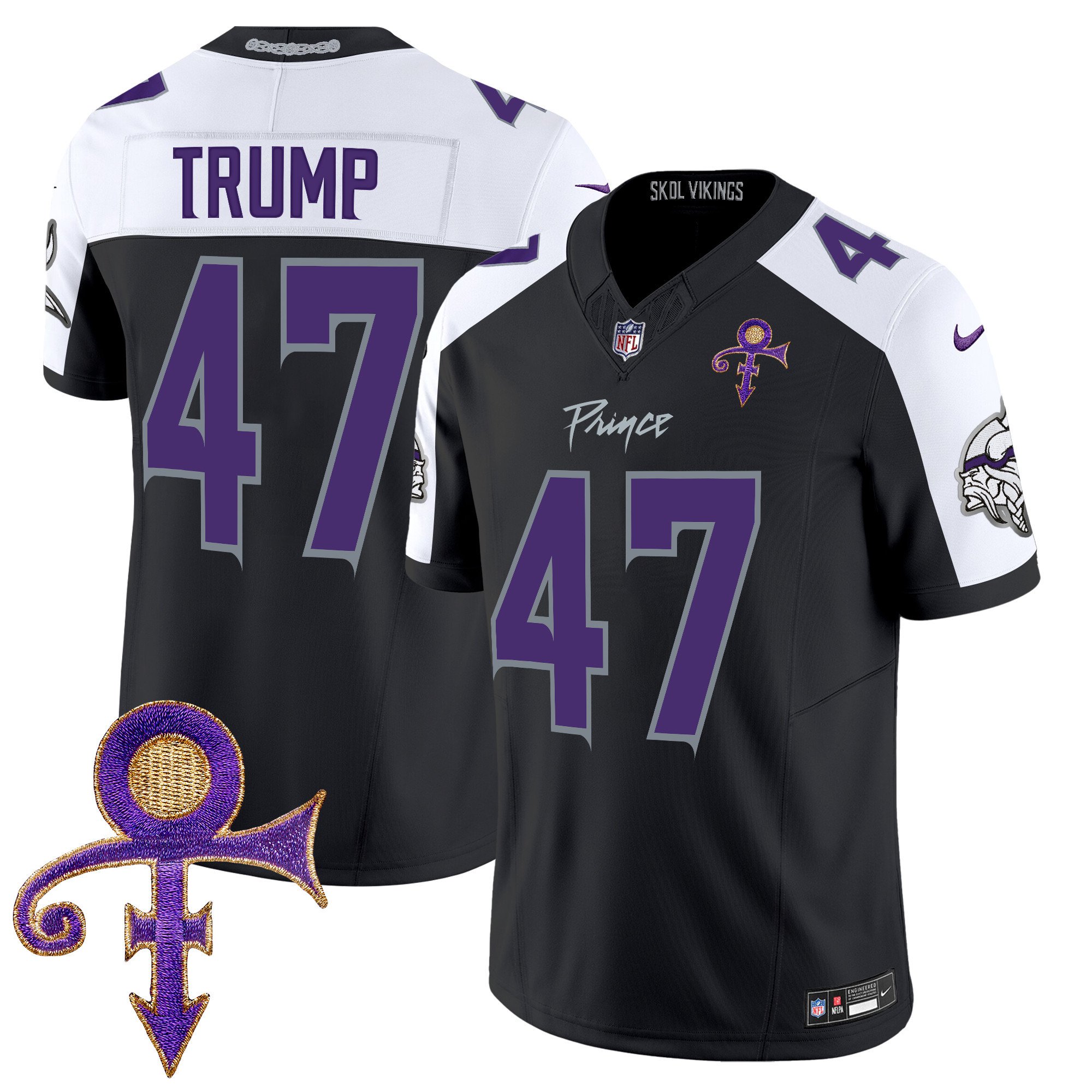 Men's Donald Trump Minnesota Vikings 2024 Prince Vapor Limited Black Alternate Jersey - All Stitched