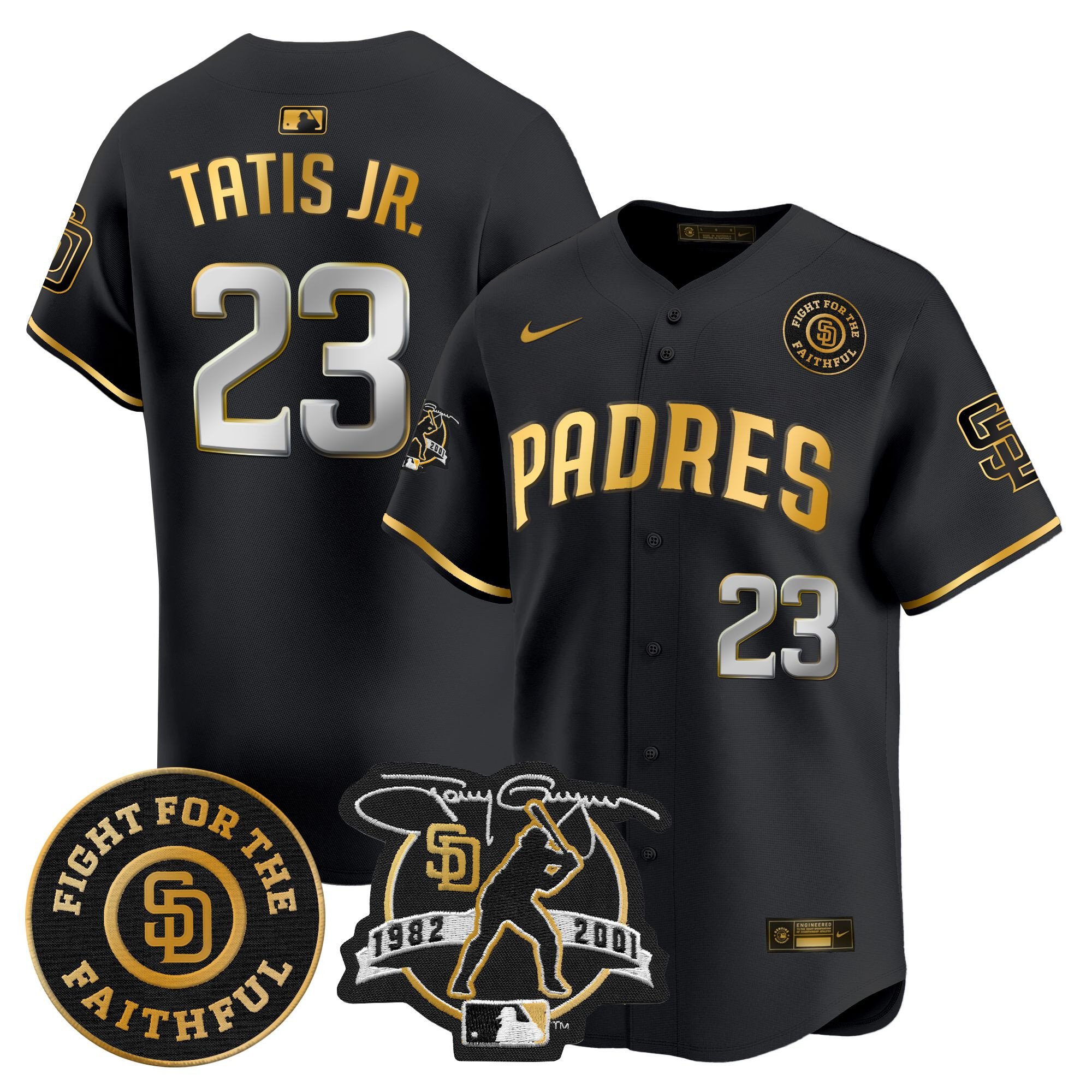 Men's Fernando Tatis Jr. San Diego Padres Tony Gwynn & Faithful Patch Vapor Premier Limited Black Gold Jersey Ã± All Stitched