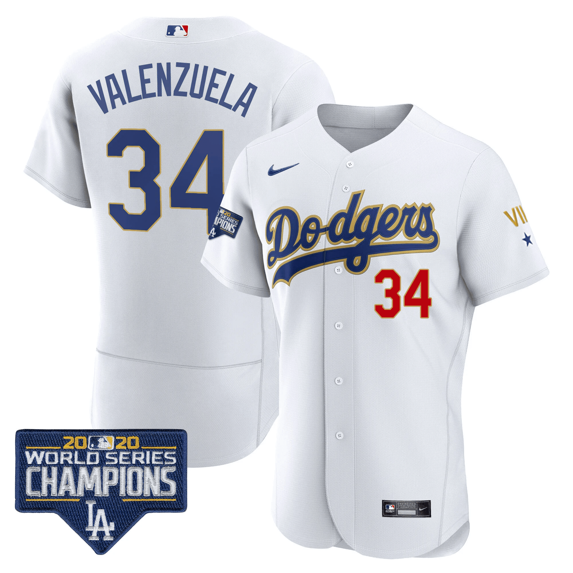 Men's Fernando Valenzuela Los Angeles Dodgers World Series Patch Gold Limited Flex White Jersey - All Stitched