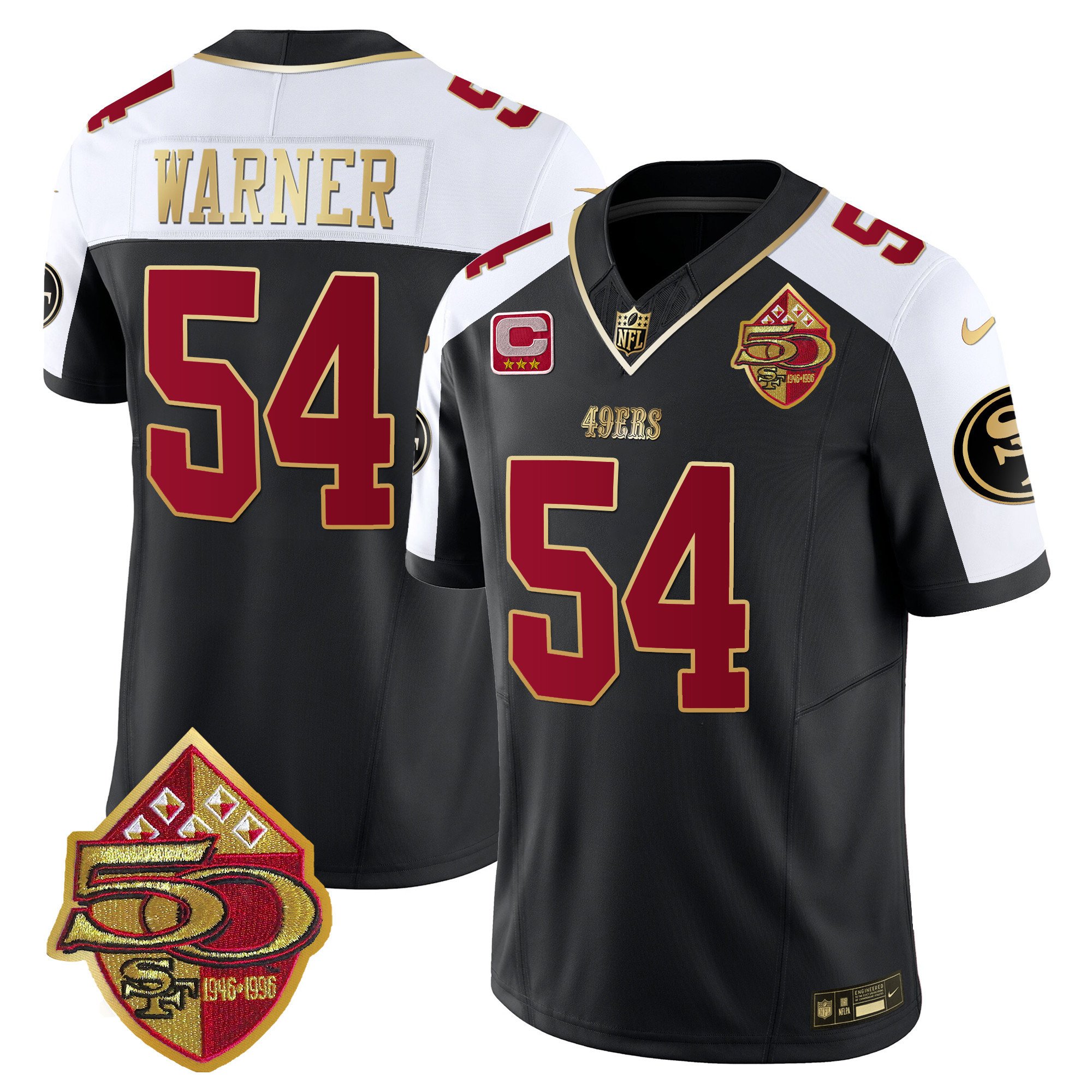Men's Fred Warner San Francisco 49ers 50th Anniversary Patch Vapor Limited Black Alternate Jersey - All Stitched