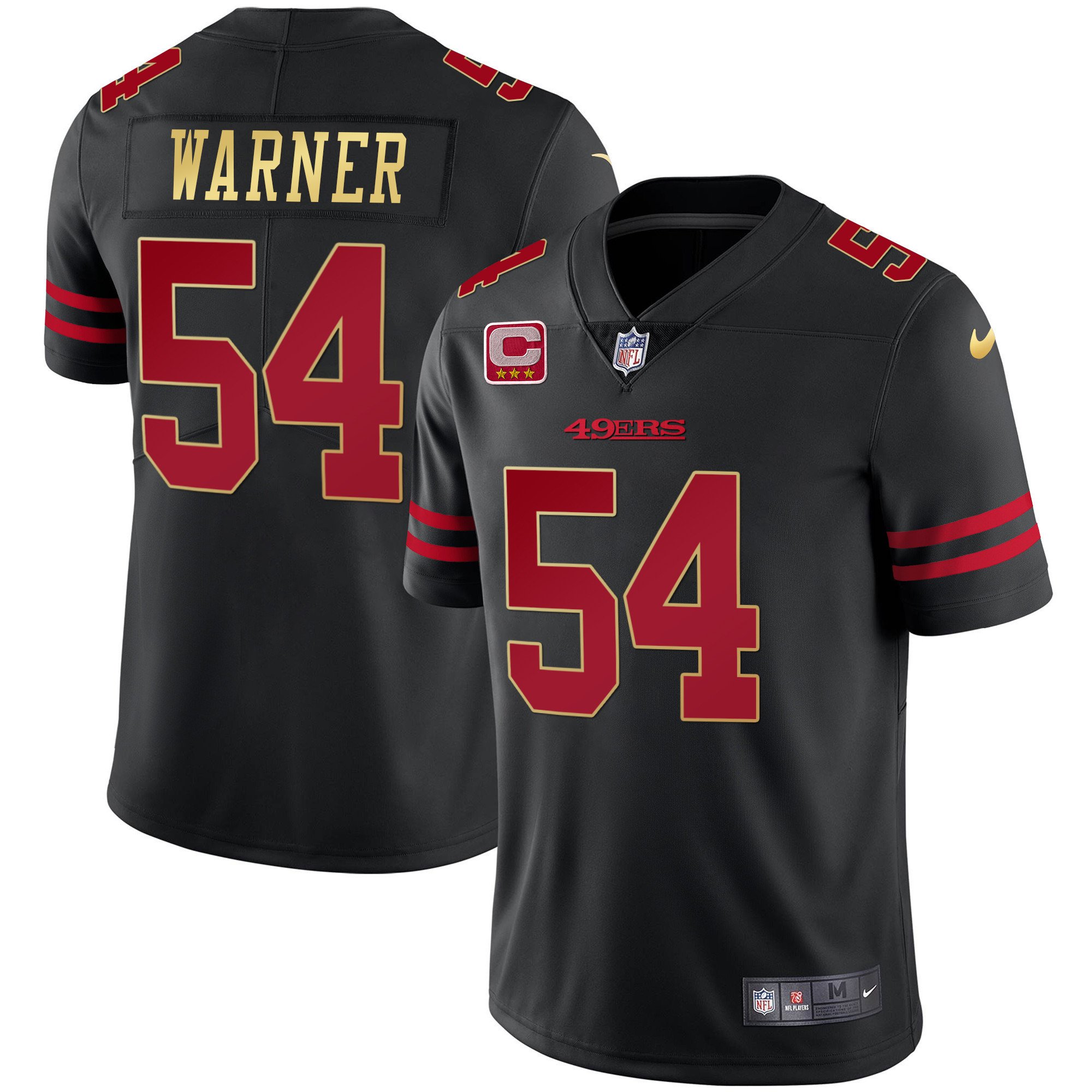 Men's Fred Warner San Francisco 49ers Black Red Gold Blooded Black Jersey - All Stitched