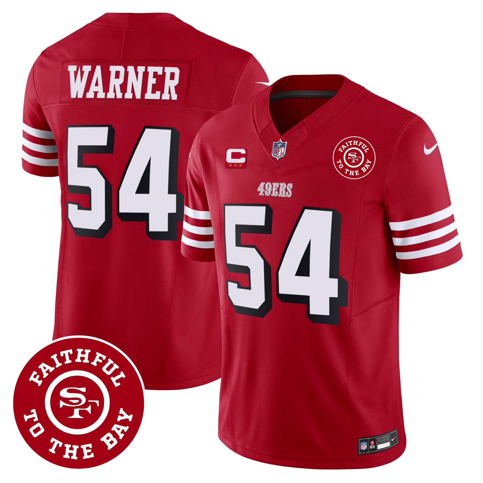 Men's Fred Warner San Francisco 49ers Faithful To The Bay Patch Vapor Red Jersey V2 - All Stitched