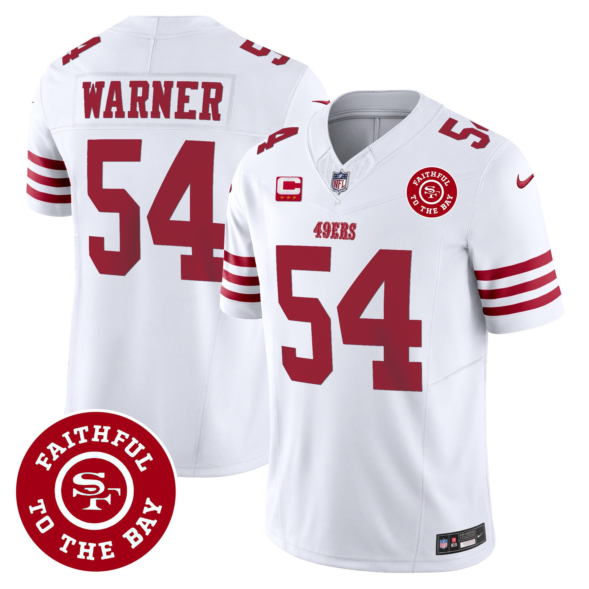 Men's Fred Warner San Francisco 49ers Faithful To The Bay Patch Vapor White Jersey - All Stitched