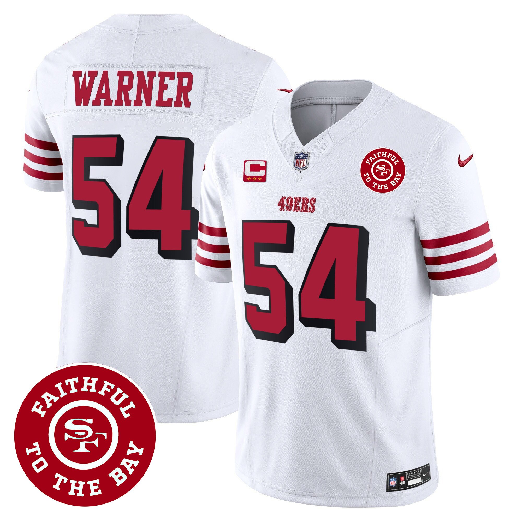Men's Fred Warner San Francisco 49ers Faithful To The Bay Patch Vapor White Jersey V2 - All Stitched