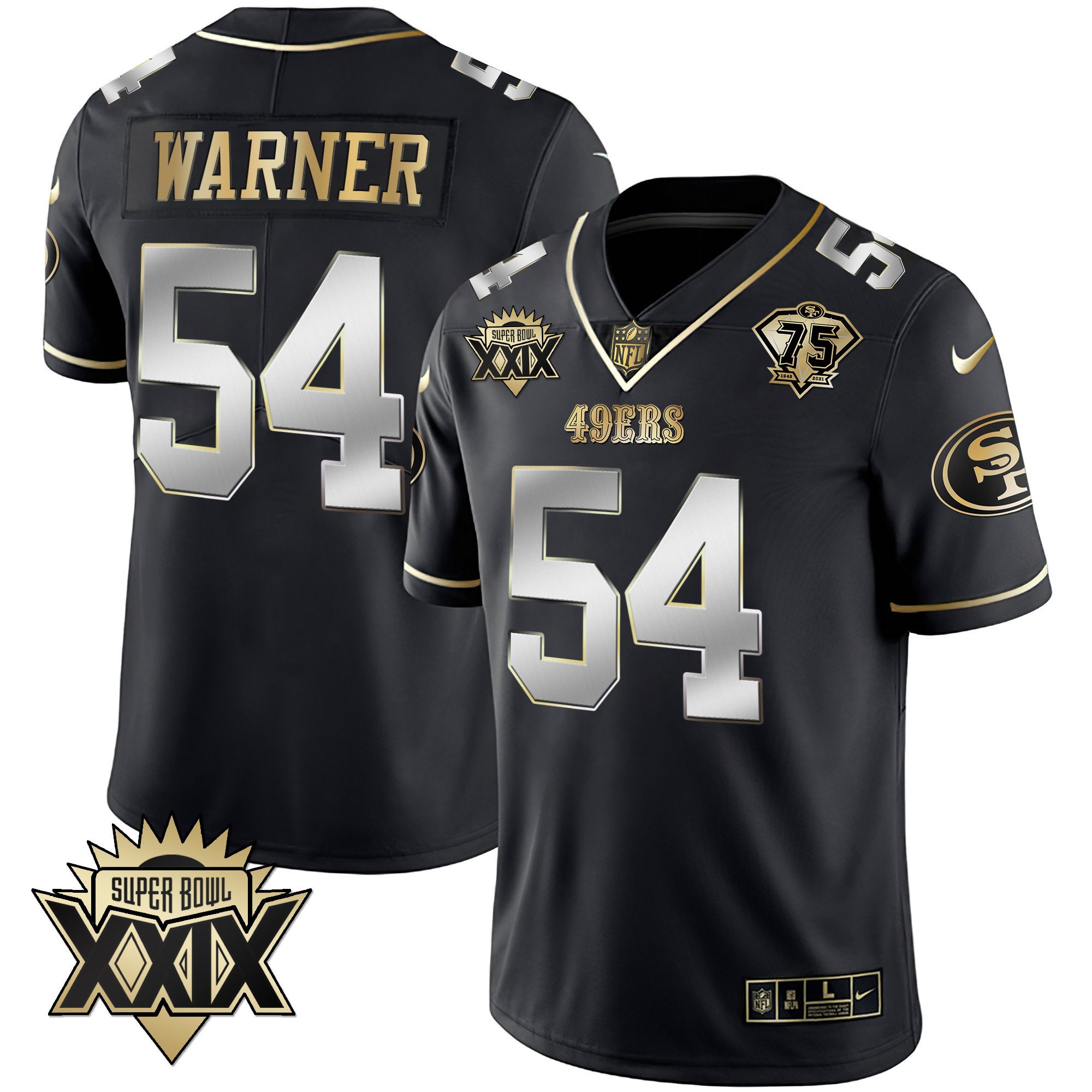 Men's Fred Warner San Francisco 49ers Super Bowl XXIX Patch Black Red Gold Black Limited Jersey - All Stitched
