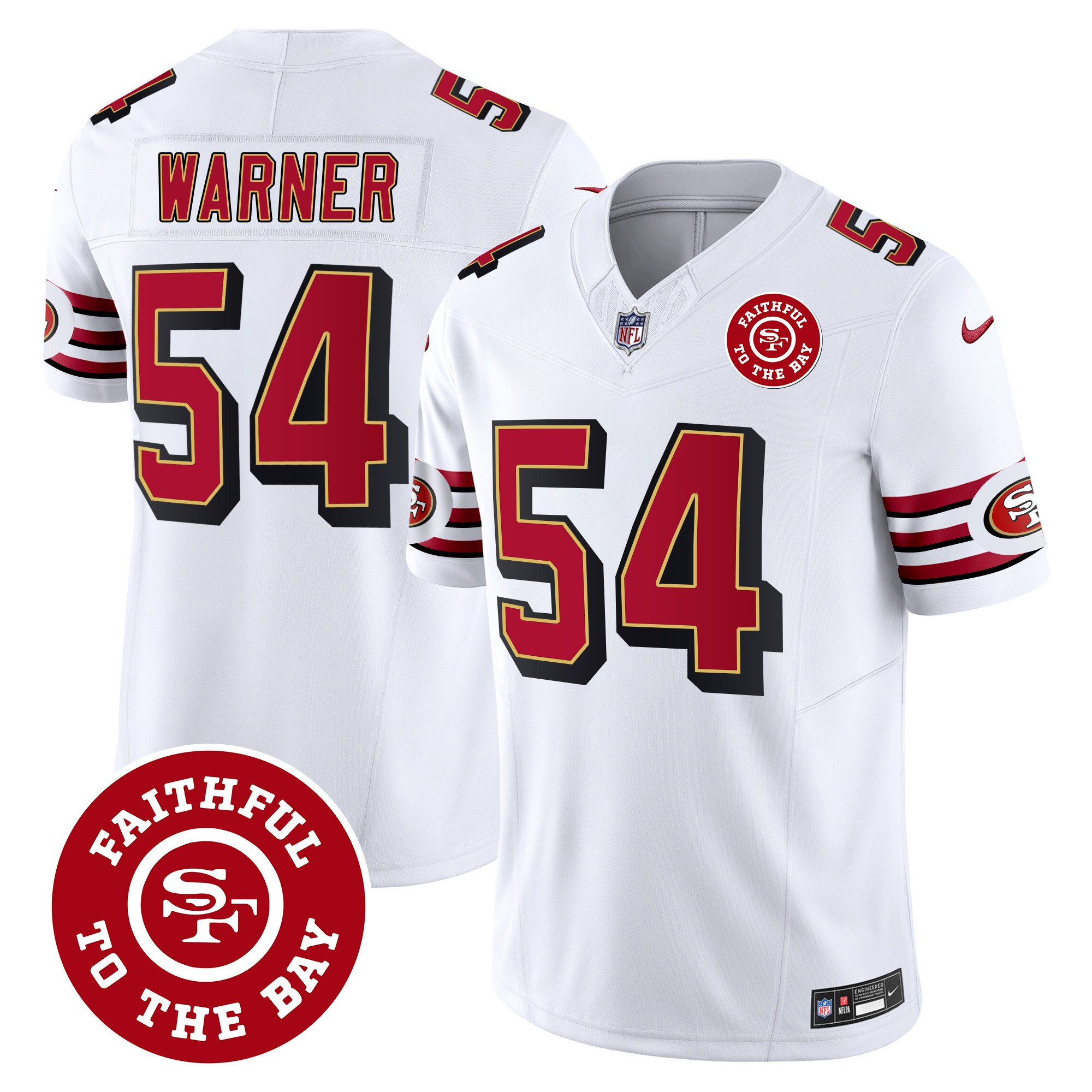 Men's Fred Warner San Francisco 49ers Throwback Faithful To The Bay Patch Vapor Limited White Jersey - All Stitched
