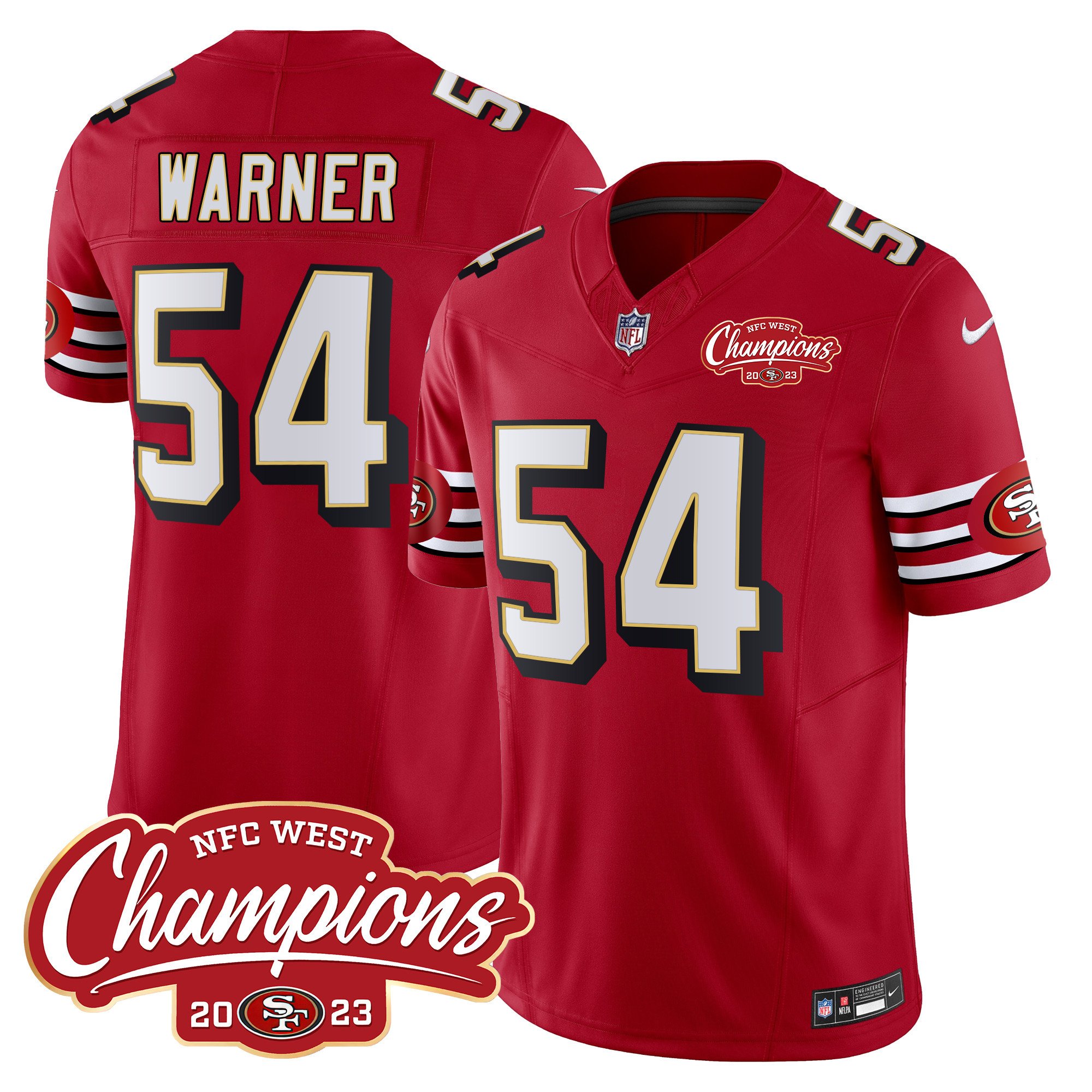 Men's Fred Warner San Francisco 49ers Throwback NFC West Champions Patch Vapor Red Jersey - All Stitched