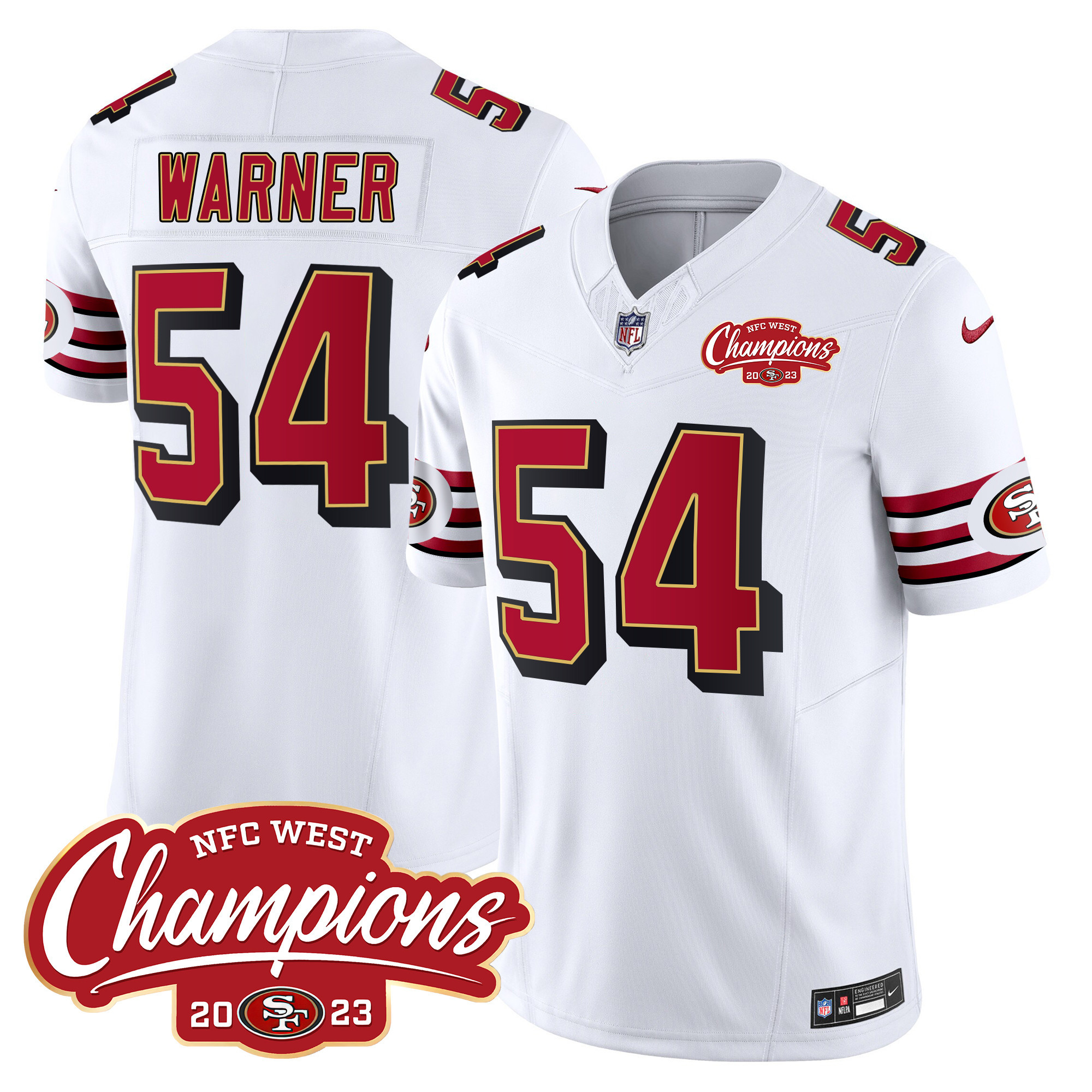 Men's Fred Warner San Francisco 49ers Throwback NFC West Champions Patch Vapor White Jersey - All Stitched