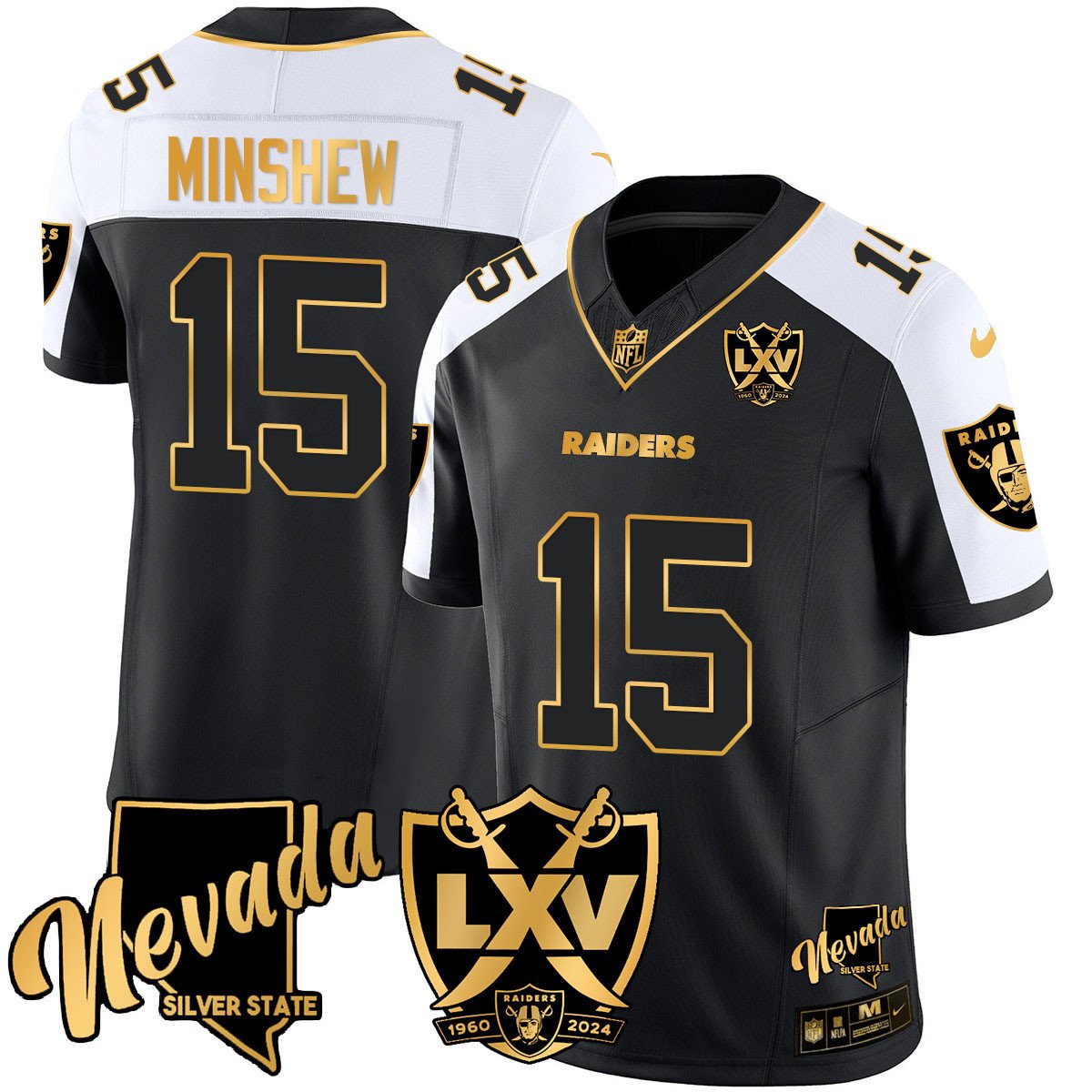 Men's Gardner Minshew Las Vegas Raiders 2024 Gold Vapor Limited Black Alternate Jersey - 65th Anniversary - All Stitched