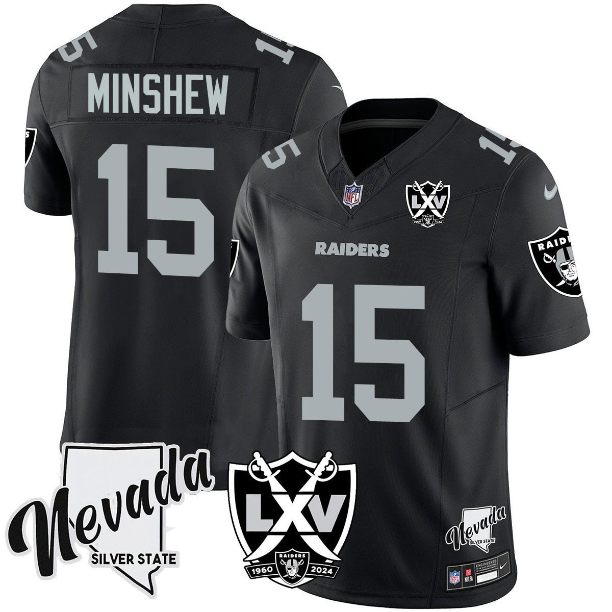 Men's Gardner Minshew Las Vegas Raiders 2024 Vapor Limited Black Jersey - 65th Anniversary - All Stitched