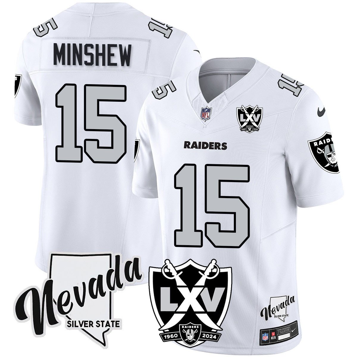 Men's Gardner Minshew Las Vegas Raiders 2024 Vapor Limited White Jersey - 65th Anniversary - All Stitched