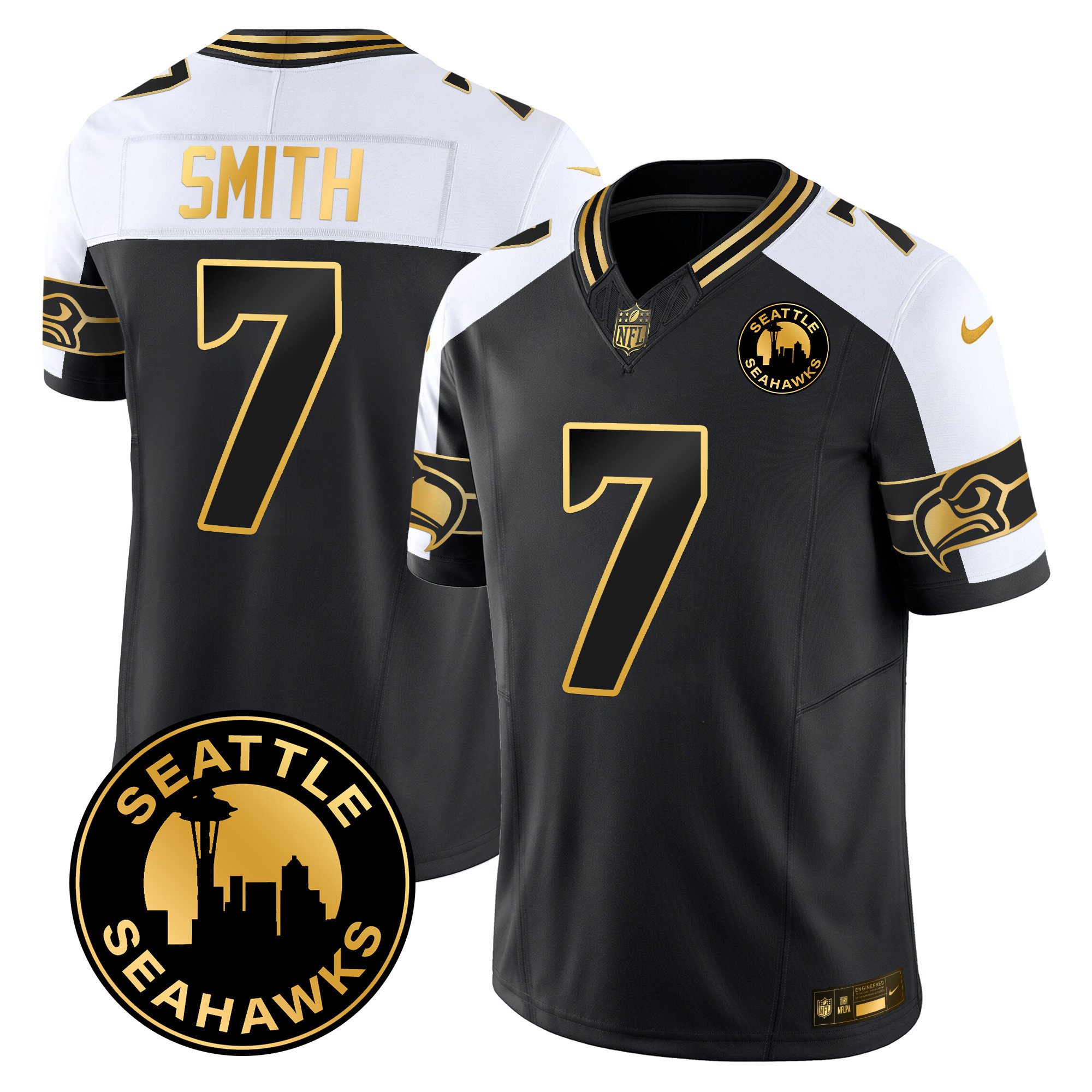 Men's Geno Smith Seattle Seahawks 2024 Seattle City Patch Gold Vapor Limited Alternate Jersey - All Stitched