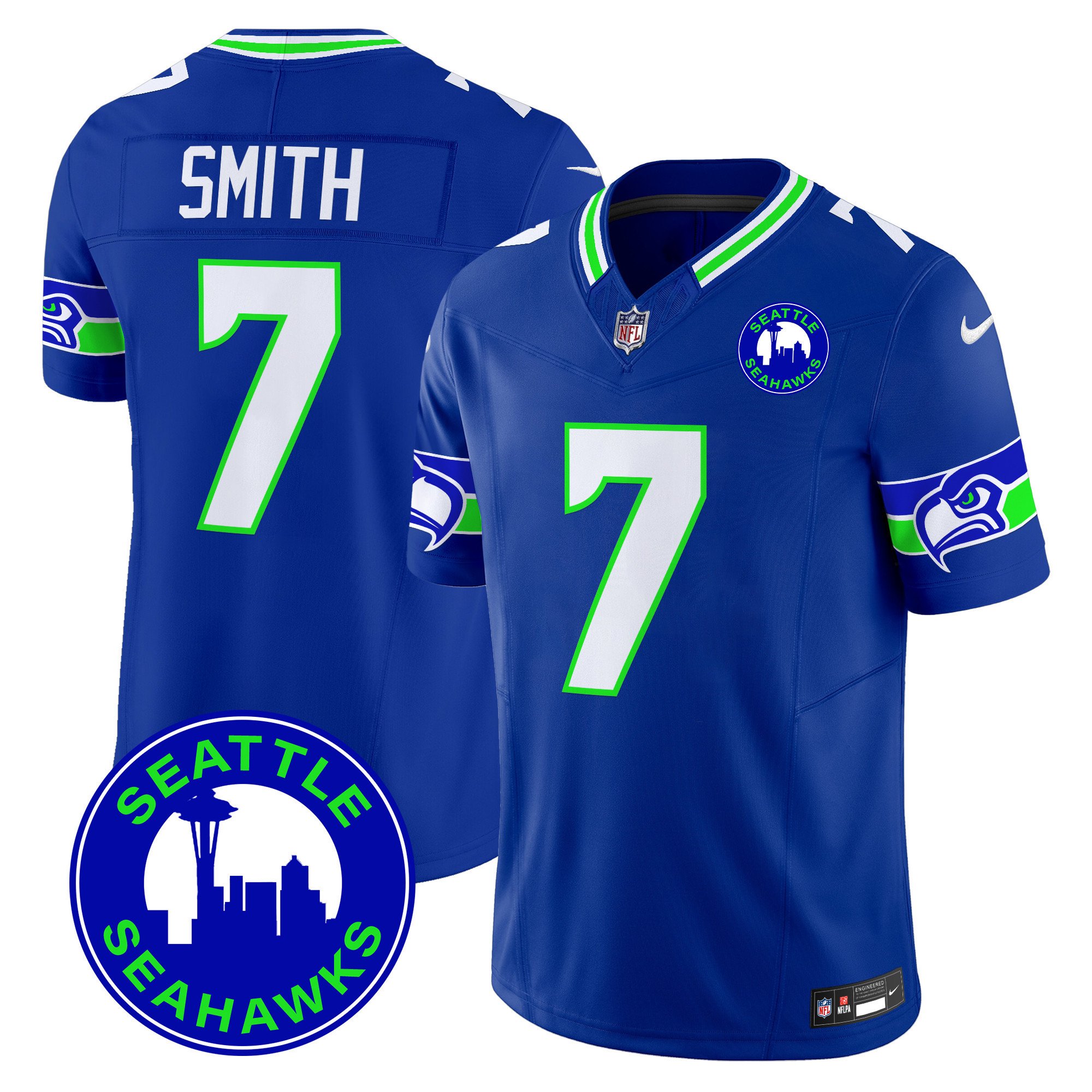 Men's Geno Smith Seattle Seahawks 2024 Seattle City Patch Vapor Limited Royal Jersey - All Stitched