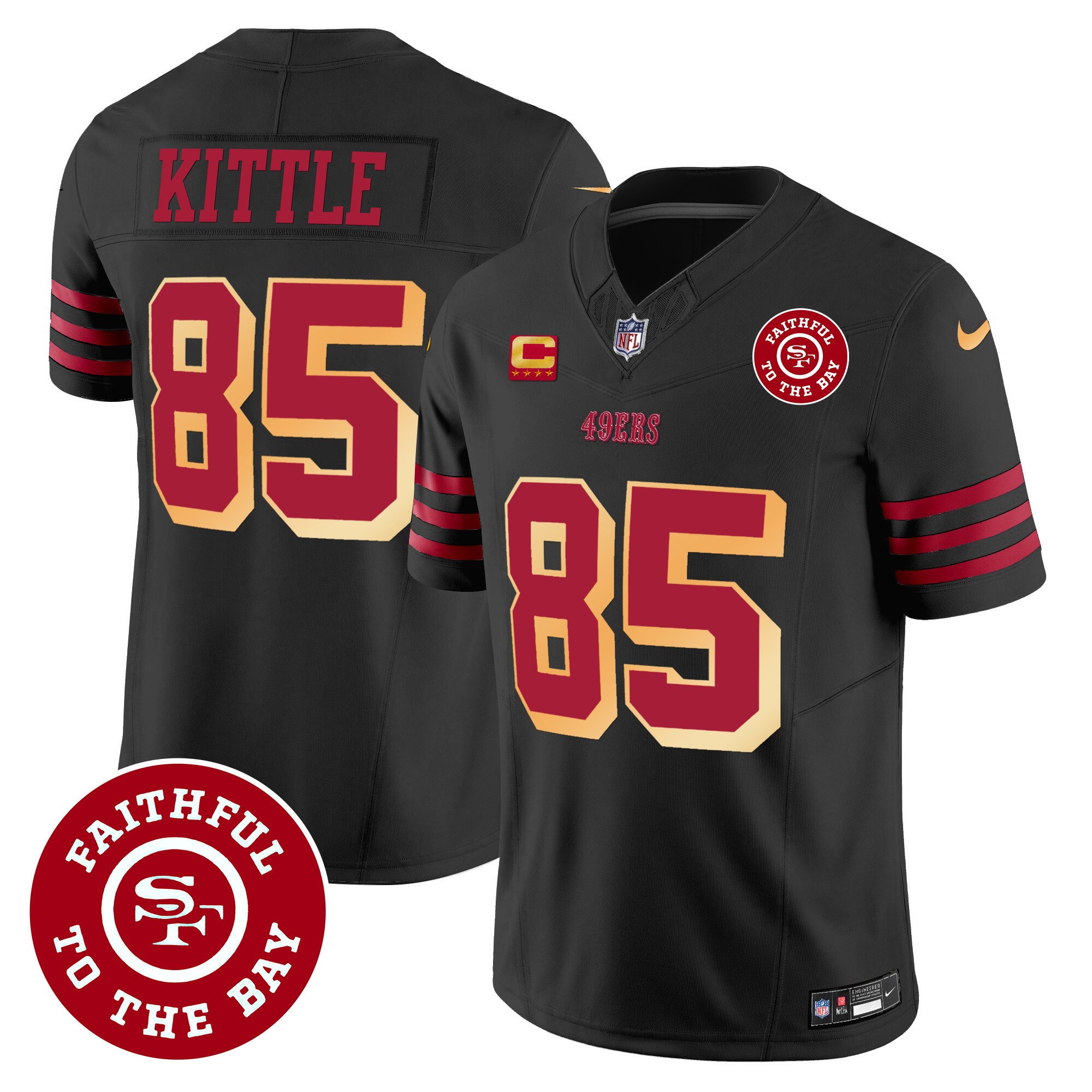 Men's George Kittle San Francisco 49ers Faithful To The Bay Patch Vapor Black Jersey V2 - All Stitched