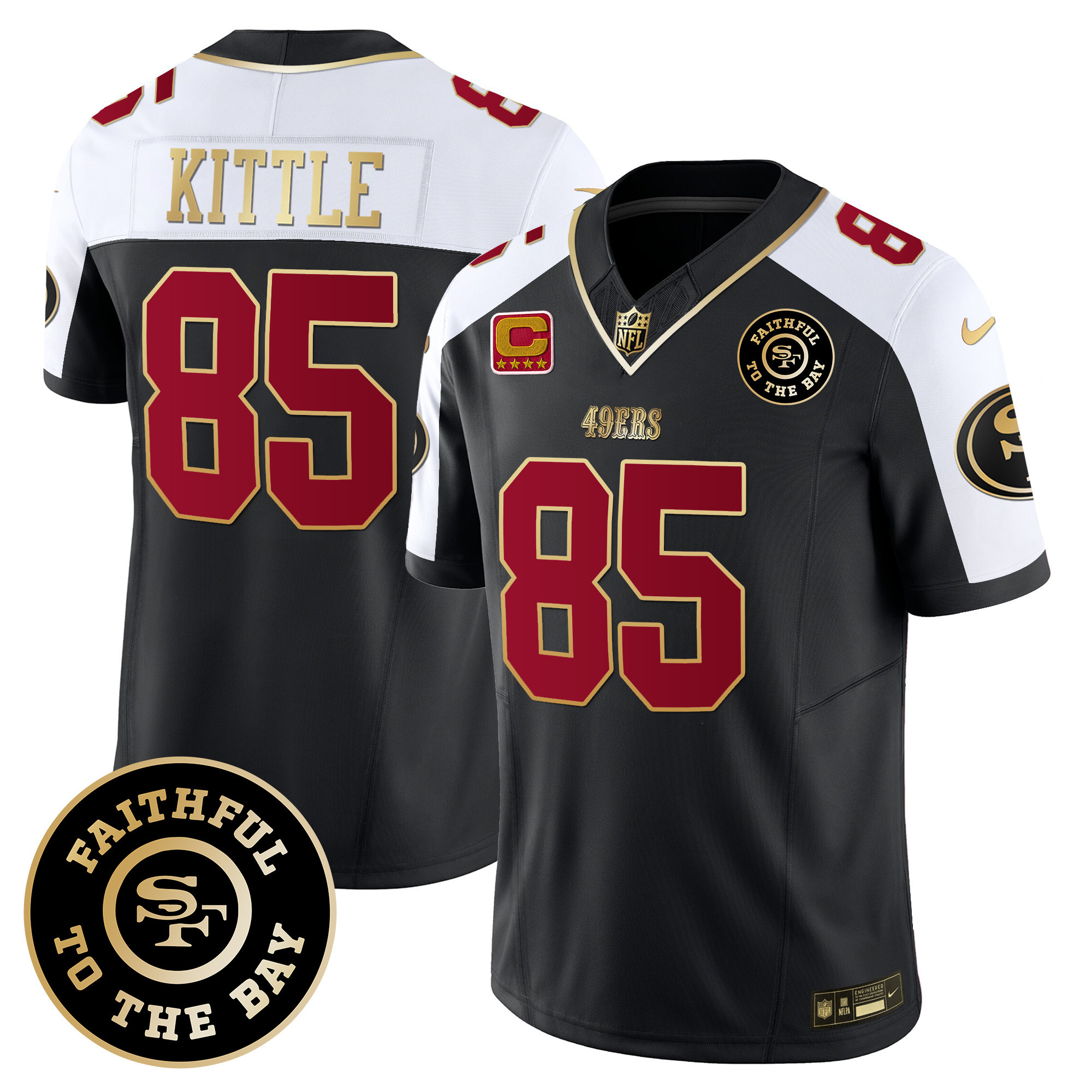 Men's George Kittle San Francisco 49ers Faithful To The Bay Patch Vapor Limited Black Alternate Jersey V6 - All Stitched