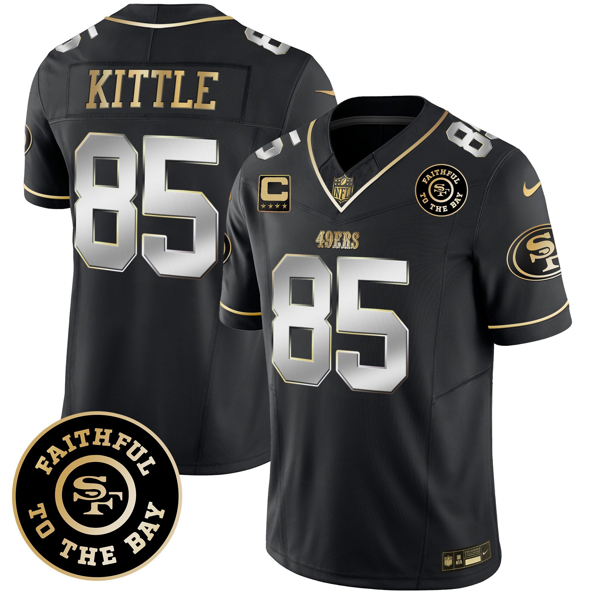 Men's George Kittle San Francisco 49ers Faithful To The Bay Patch Vapor Limited Black Limited Jersey V7 - All Stitched