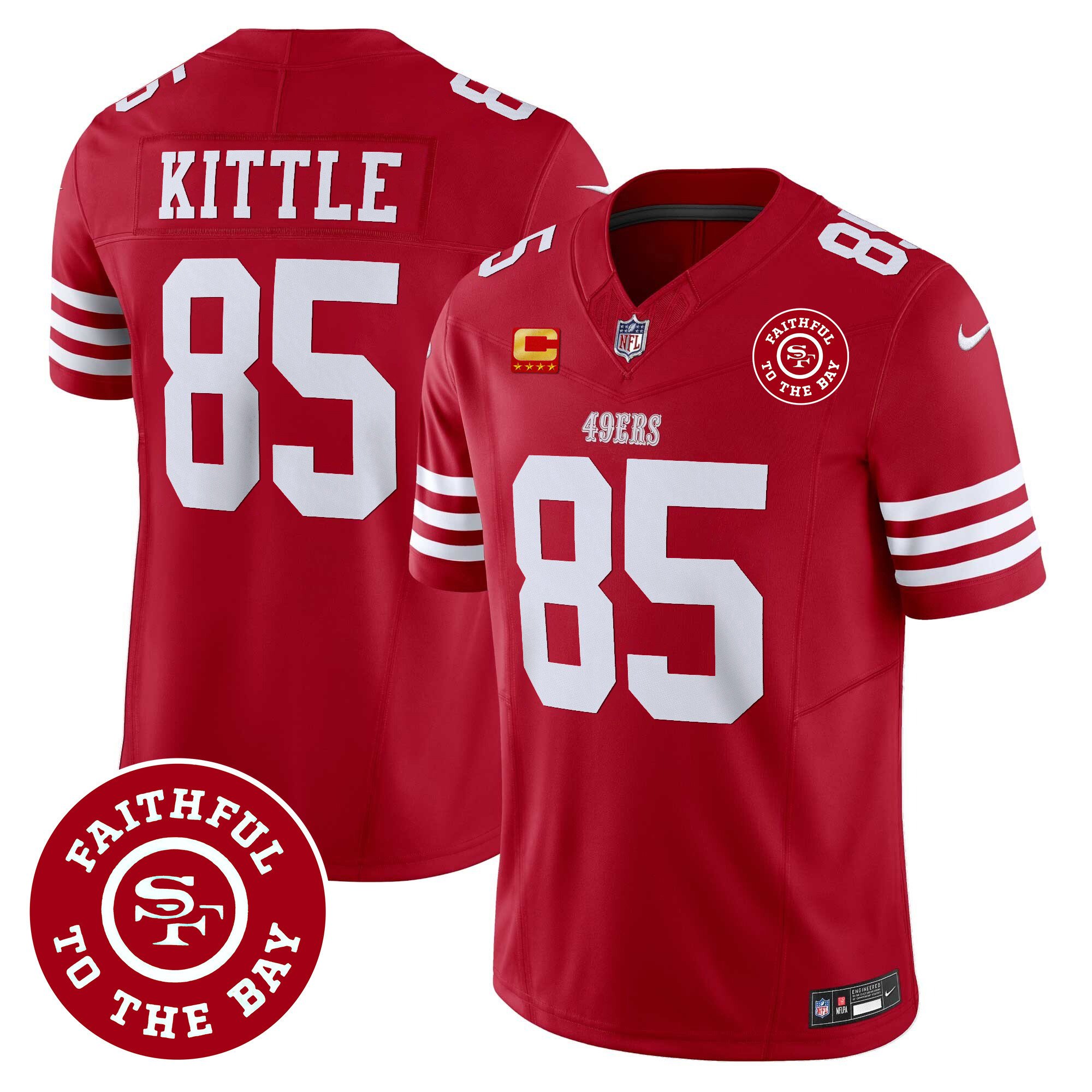 Men's George Kittle San Francisco 49ers Faithful To The Bay Patch Vapor Red Jersey - All Stitched