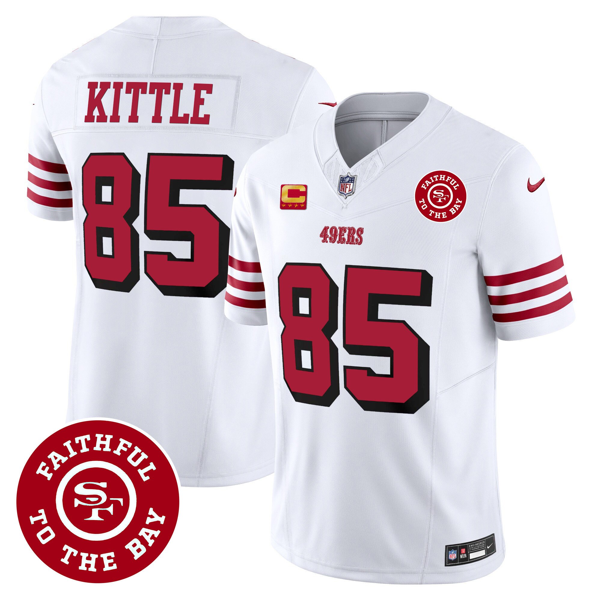 Men's George Kittle San Francisco 49ers Faithful To The Bay Patch Vapor White Jersey V2 - All Stitched