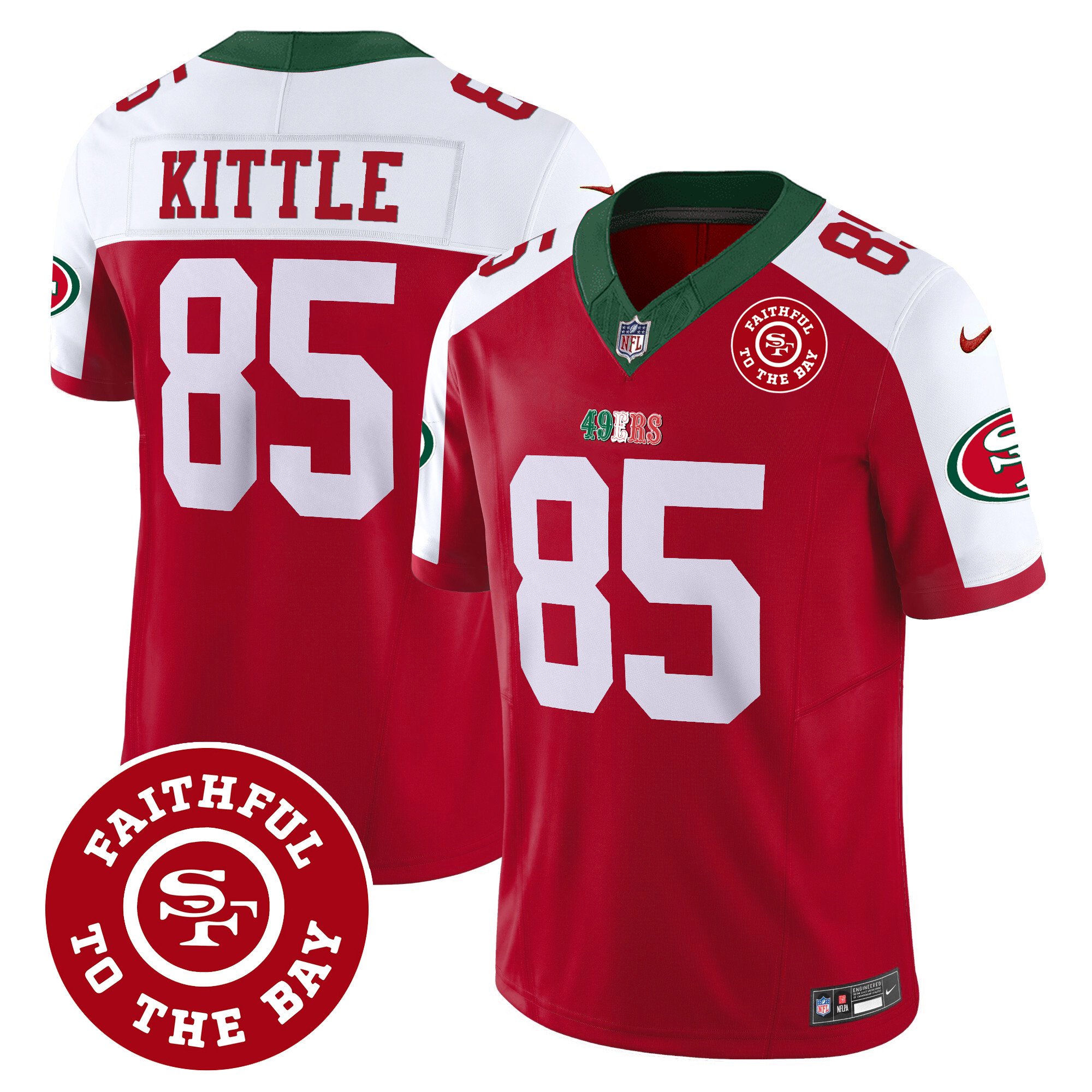 Men's George Kittle San Francisco 49ers Mexico Faithful To The Bay Patch Vapor Red Alternate Jersey - All Stitched