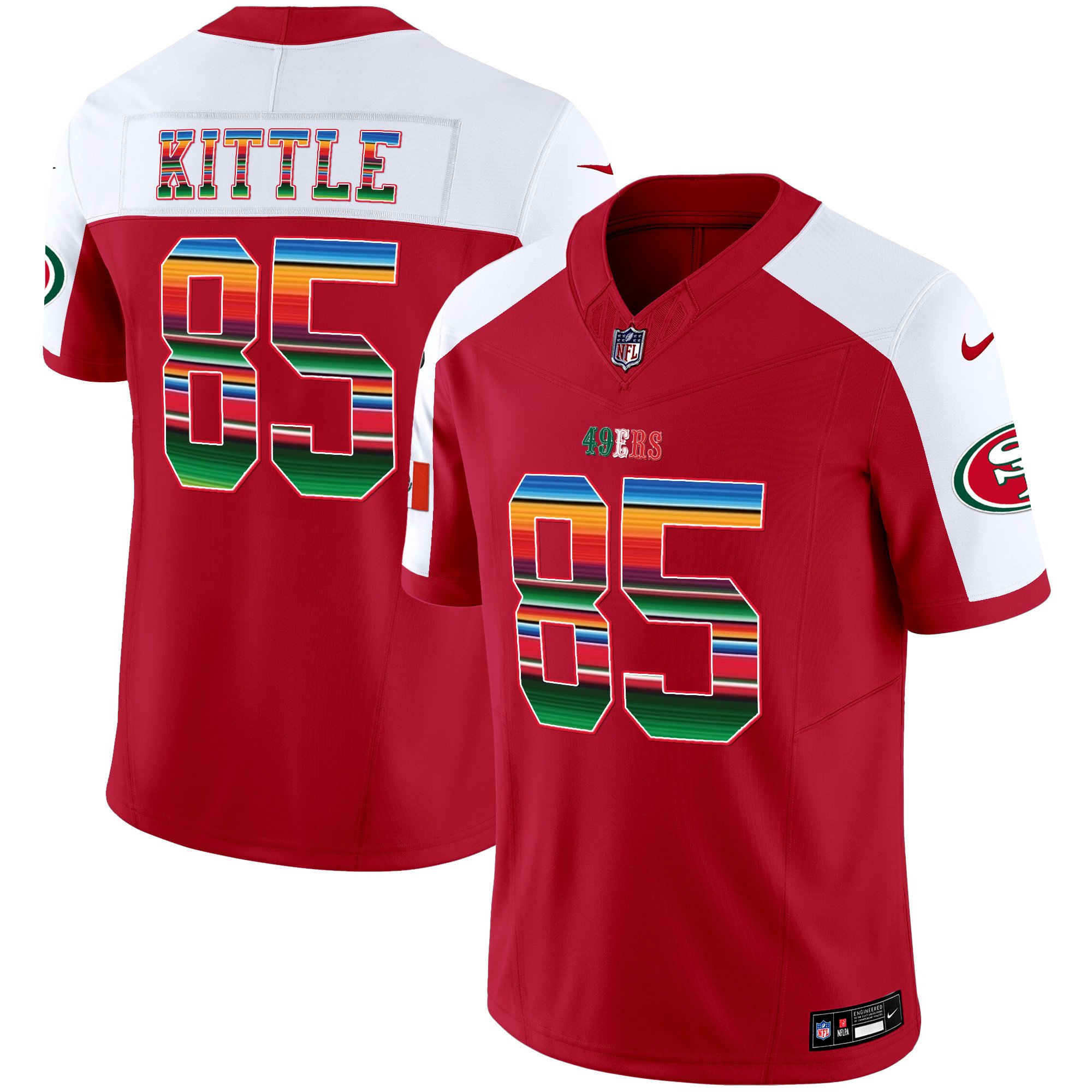 Men's George Kittle San Francisco 49ers Mexico Vapor Red Alternate Jersey V3 - All Stitched