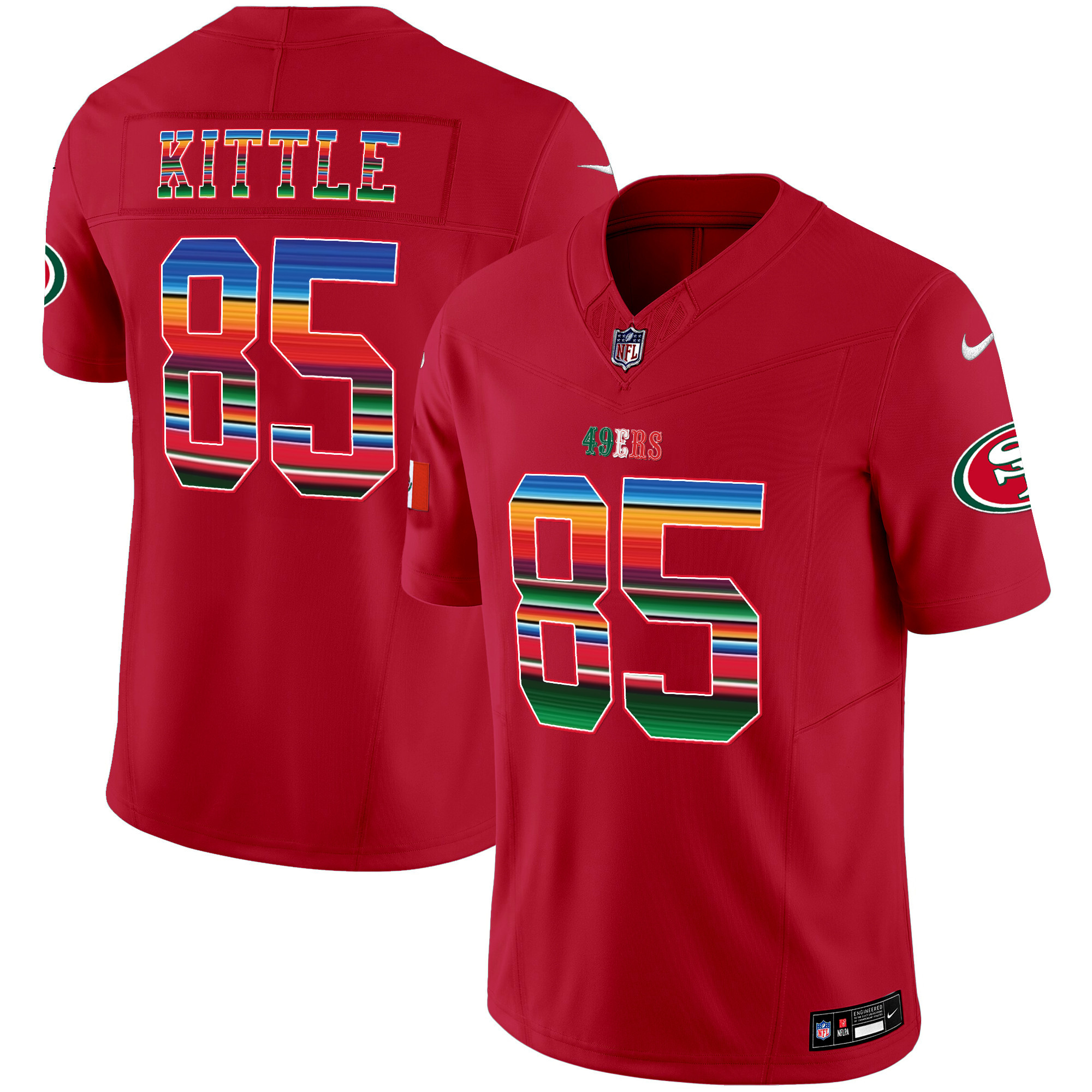 Men's George Kittle San Francisco 49ers Mexico Vapor Red Jersey V3 - All Stitched