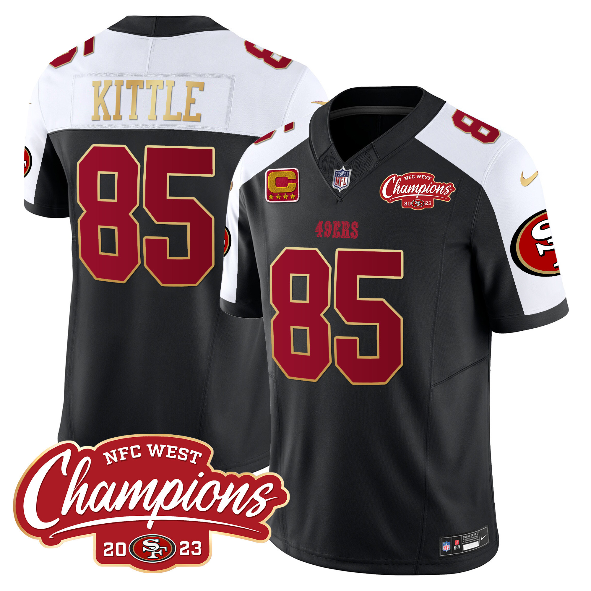 Men's George Kittle San Francisco 49ers NFC West Champions Gold Trim Vapor Black Alternate Jersey - All Stitched