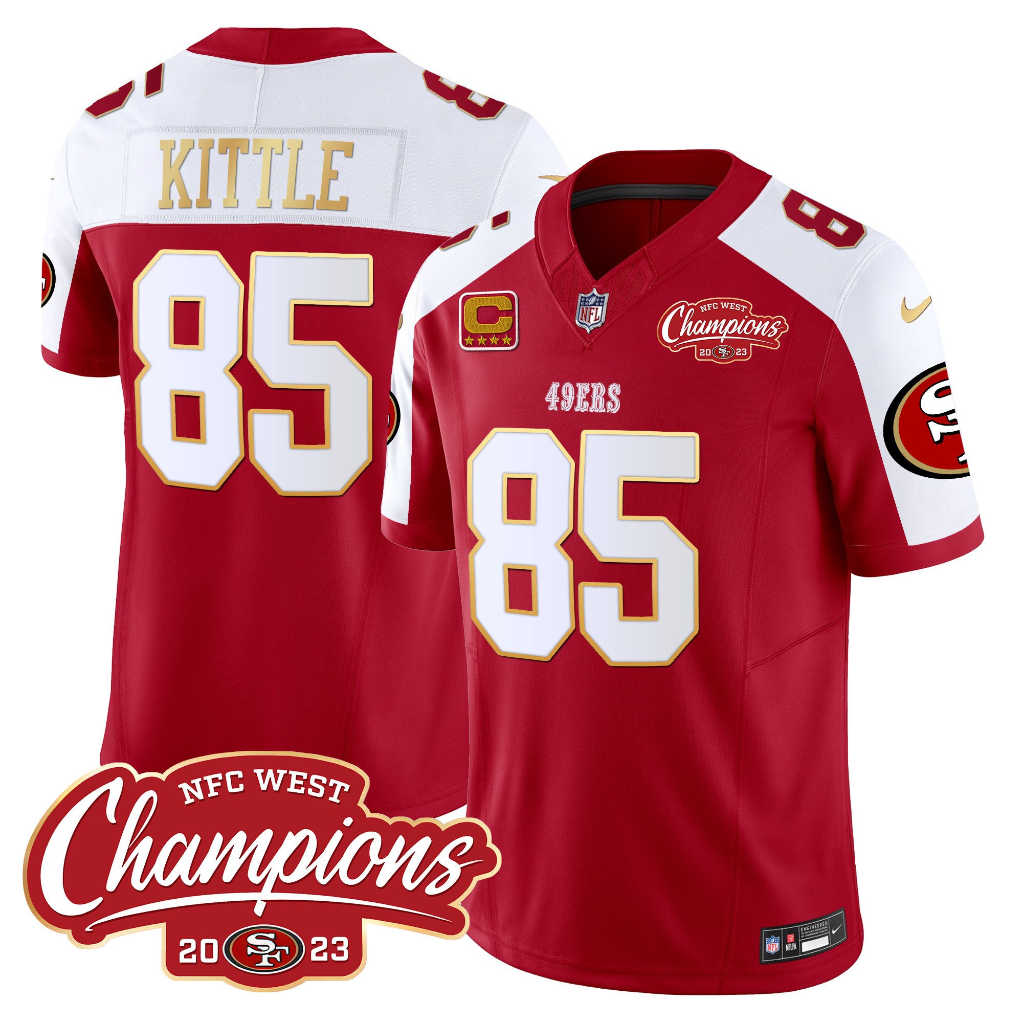 Men's George Kittle San Francisco 49ers NFC West Champions Gold Trim Vapor Red Alternate Jersey - All Stitched
