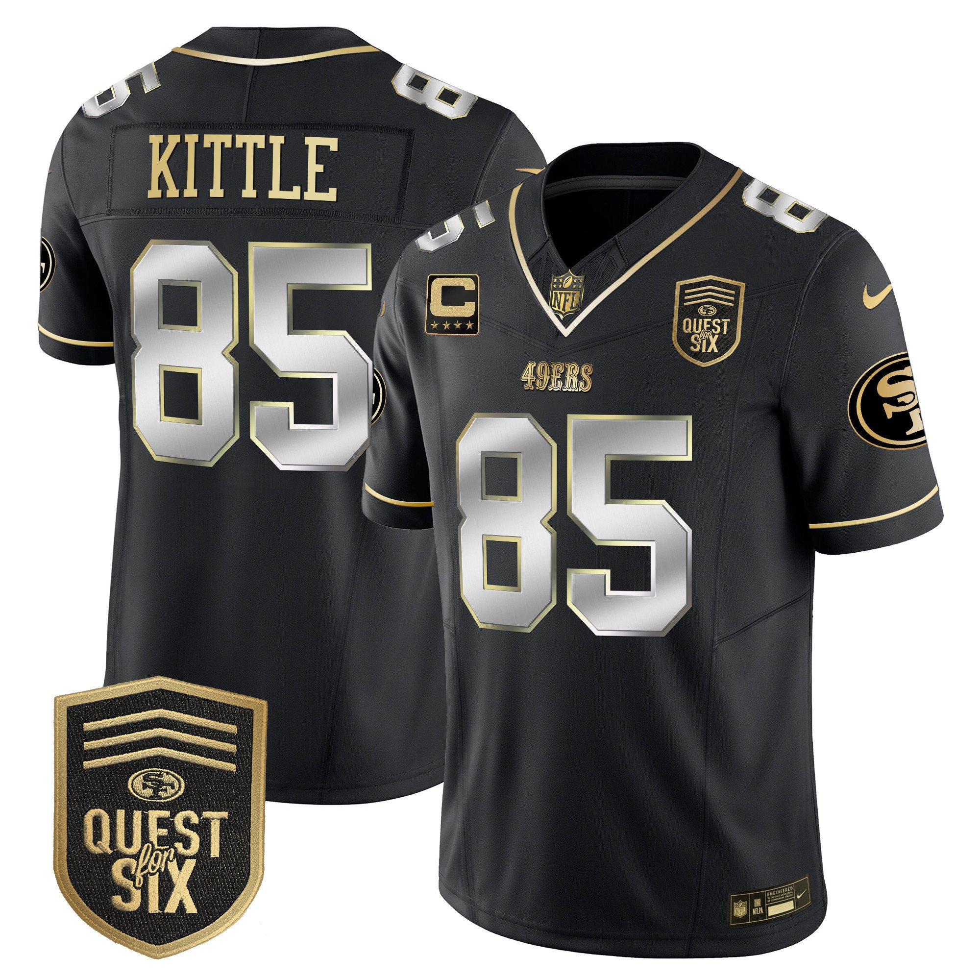 Men's George Kittle San Francisco 49ers Quest For Six Patch Vapor Limited Black Limited Jersey - All Stitched