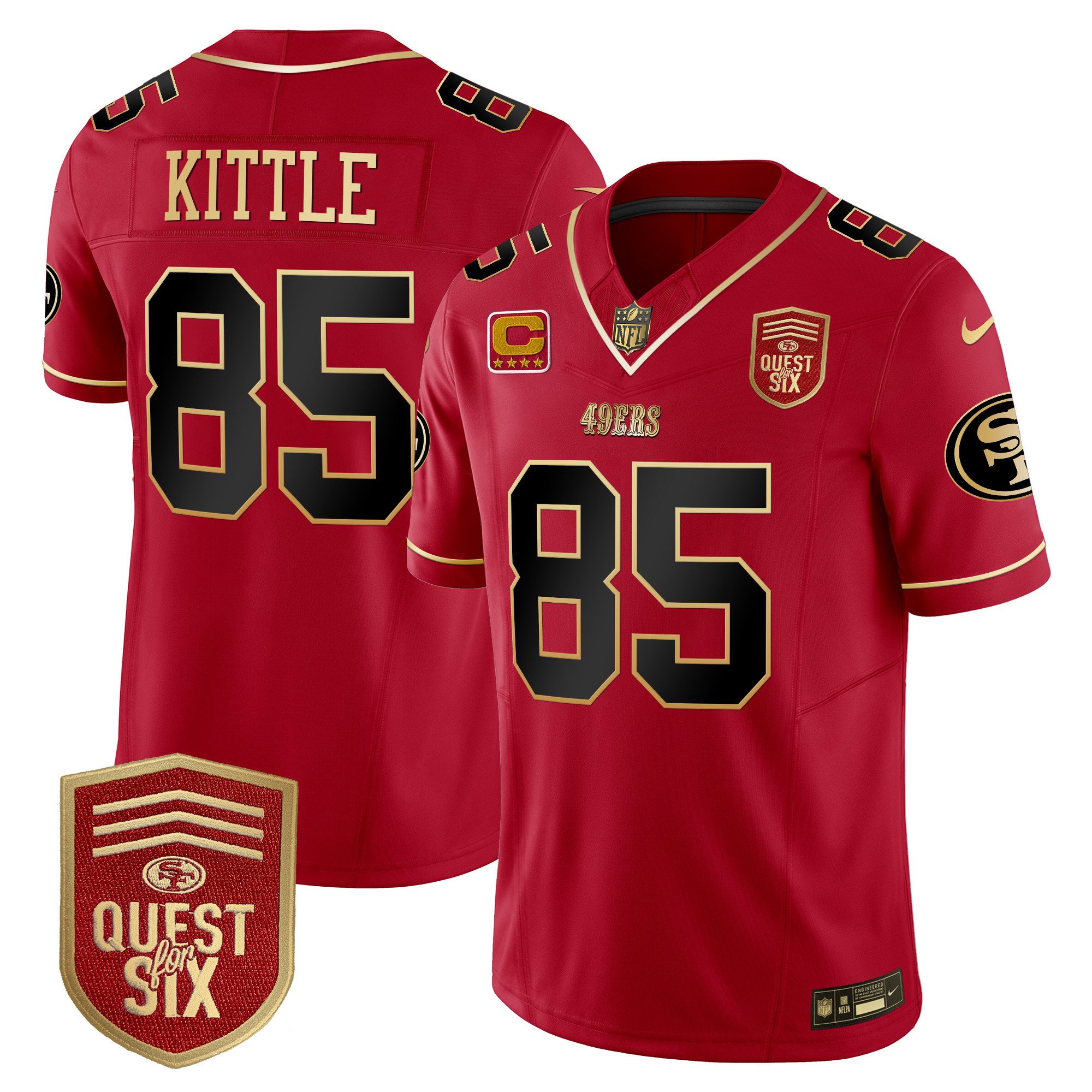 Men's George Kittle San Francisco 49ers Quest For Six Patch Vapor Limited Scarlet Limited Jersey - All Stitched