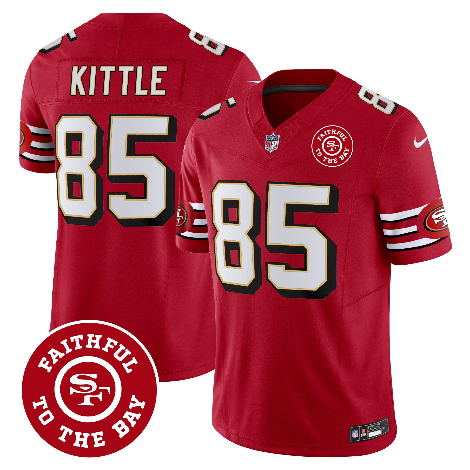 Men's George Kittle San Francisco 49ers Throwback Faithful To The Bay Patch Vapor Limited Red Jersey - All Stitched