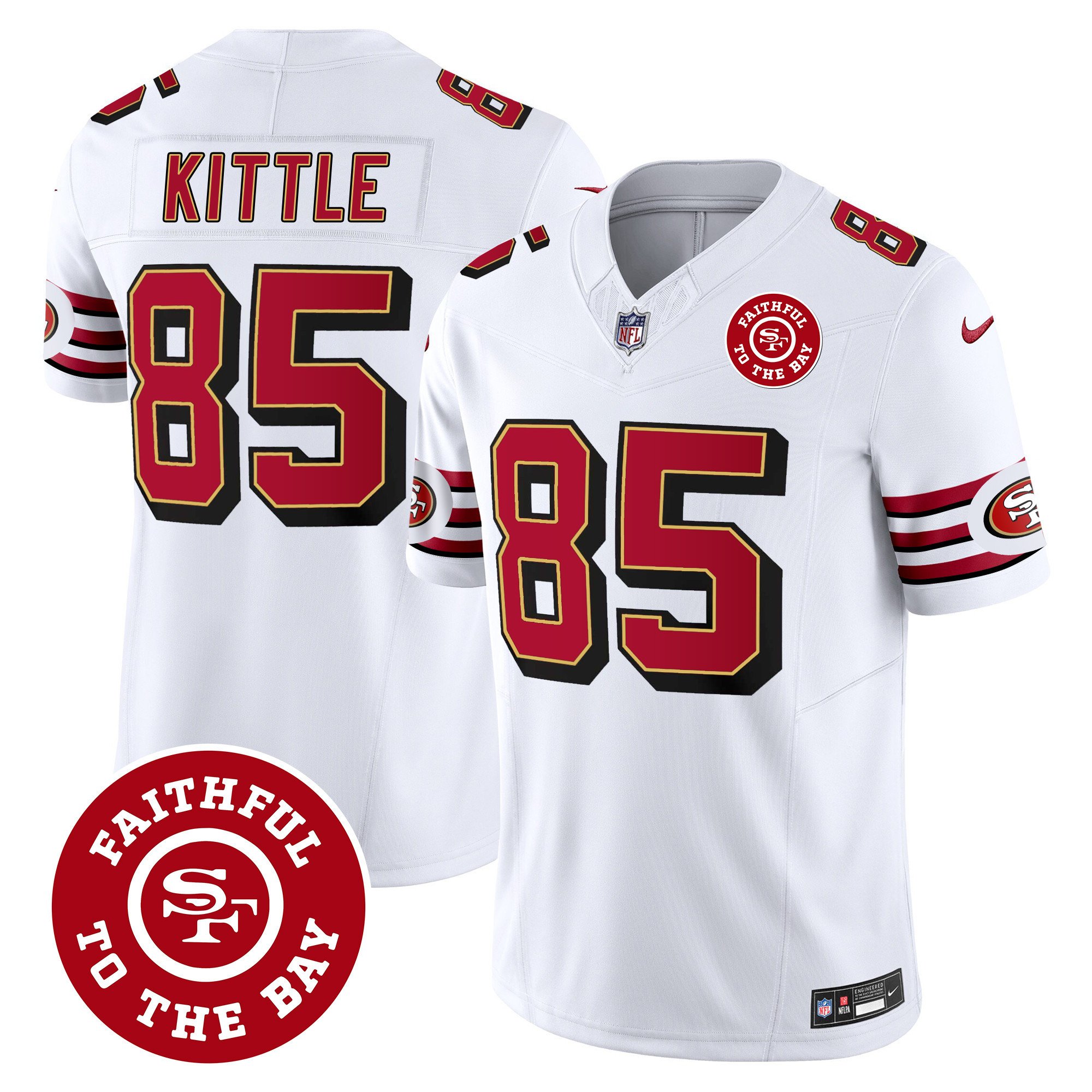 Men's George Kittle San Francisco 49ers Throwback Faithful To The Bay Patch Vapor Limited White Jersey - All Stitched