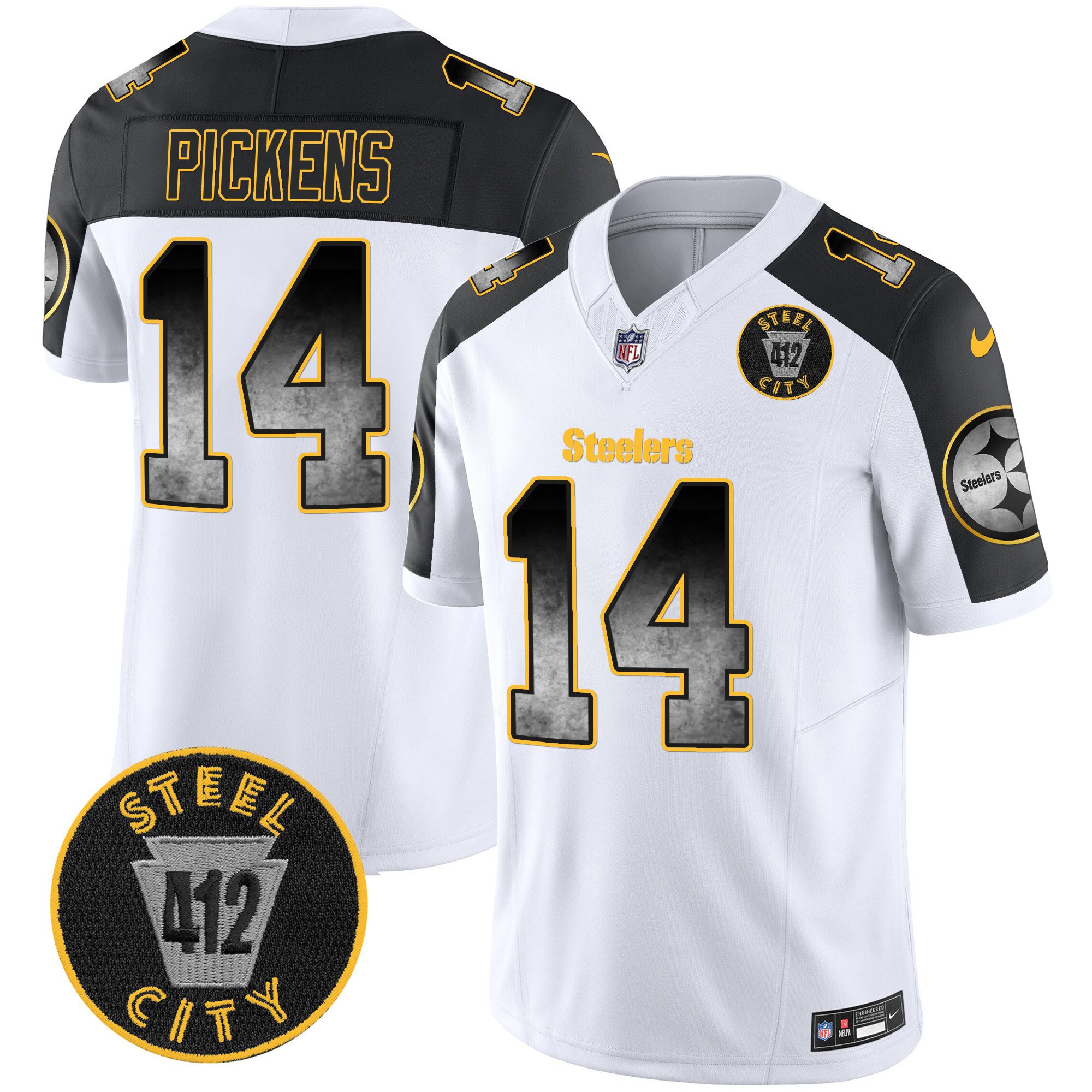 Men's George Pickens Pittsburgh Steelers Arch Smoke 412 Patch Vapor Limited Inverted Jersey - All Stitched