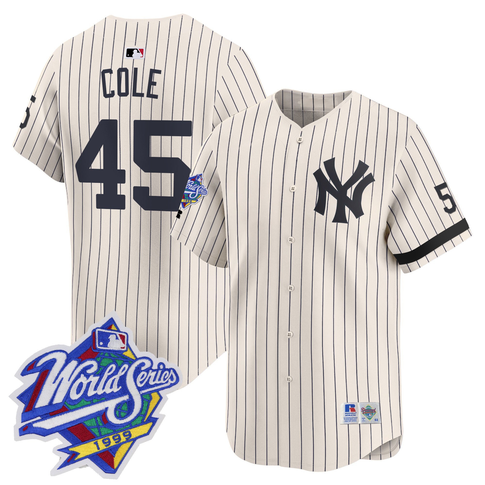 Men's Gerrit Cole New York Yankees 1999 Throwback Joe DiMaggio Patch Vapor Premier Limited Cream Pinstripe Jersey - All Stitched