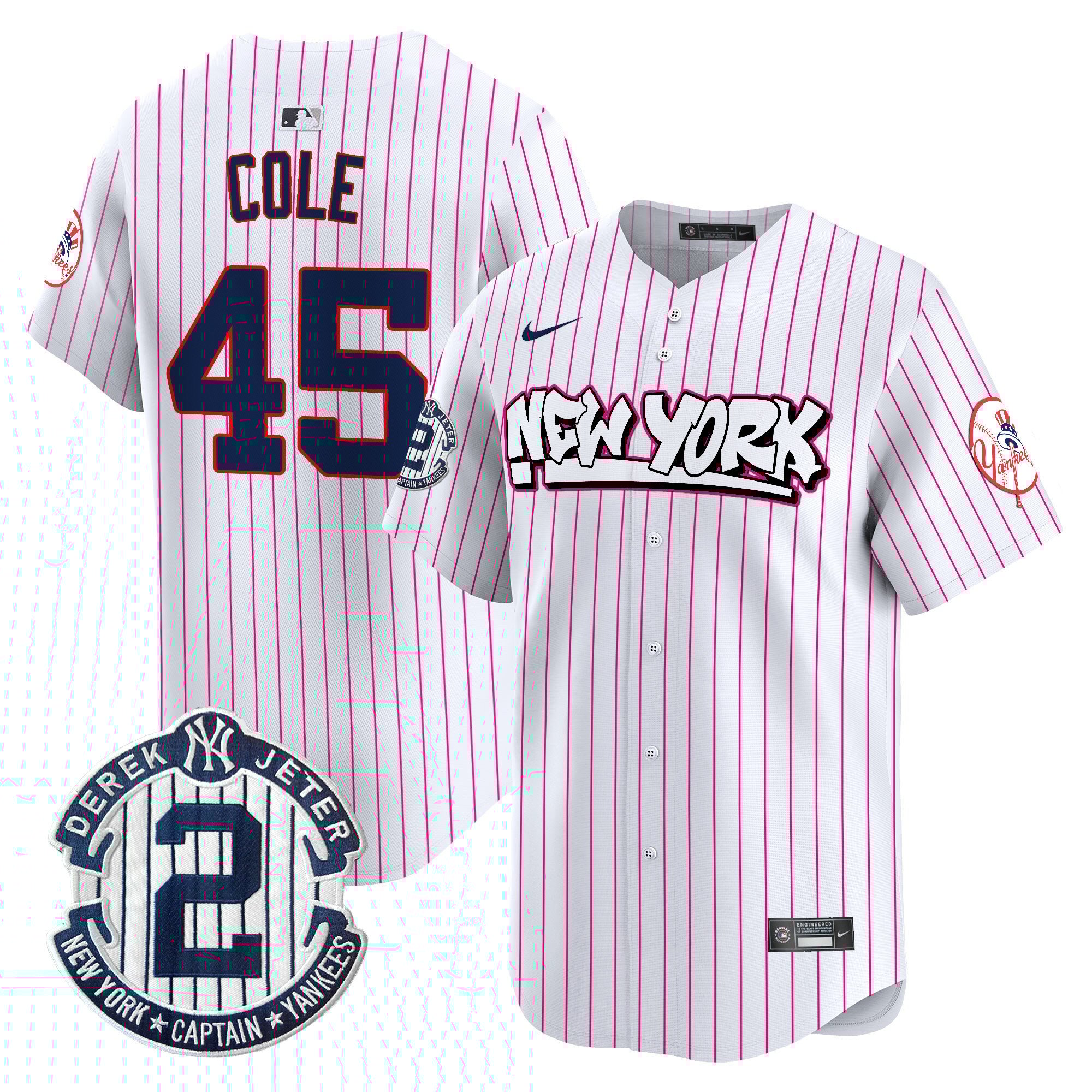 Men's Gerrit Cole New York Yankees Graffiti Vapor Premier Limited Pink Stripe Jersey V2 - All Stitched