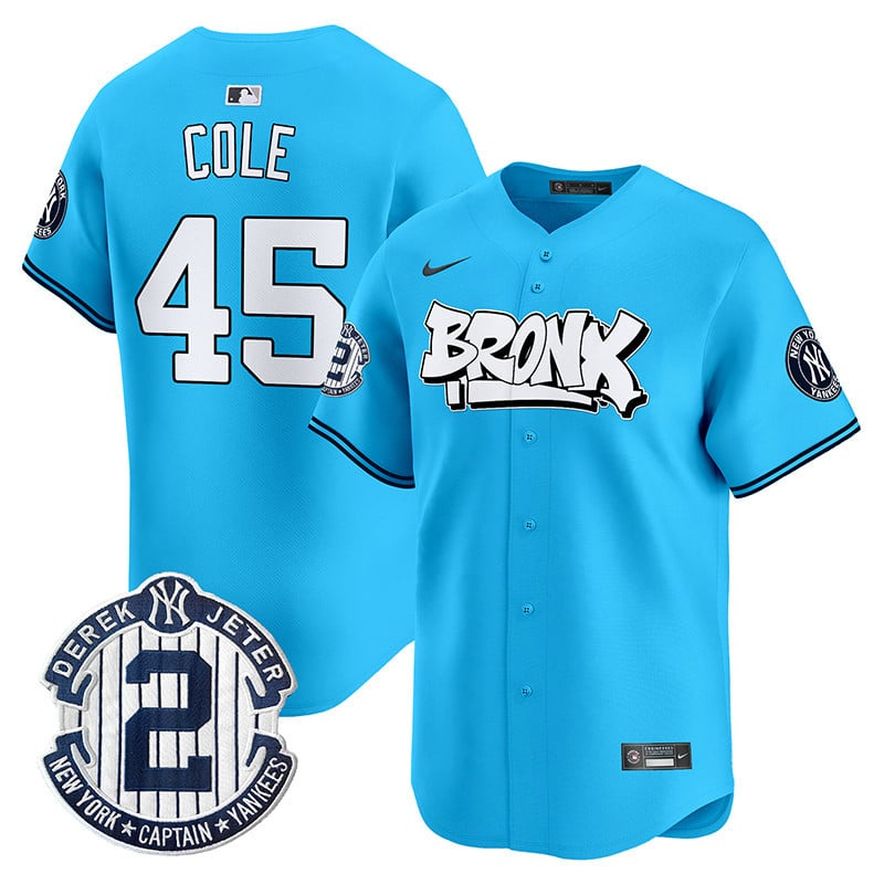 Men's Gerrit Cole New York Yankees The Bronx Graffiti Vapor Premier Limited Light Blue Jersey V3 - All Stitched