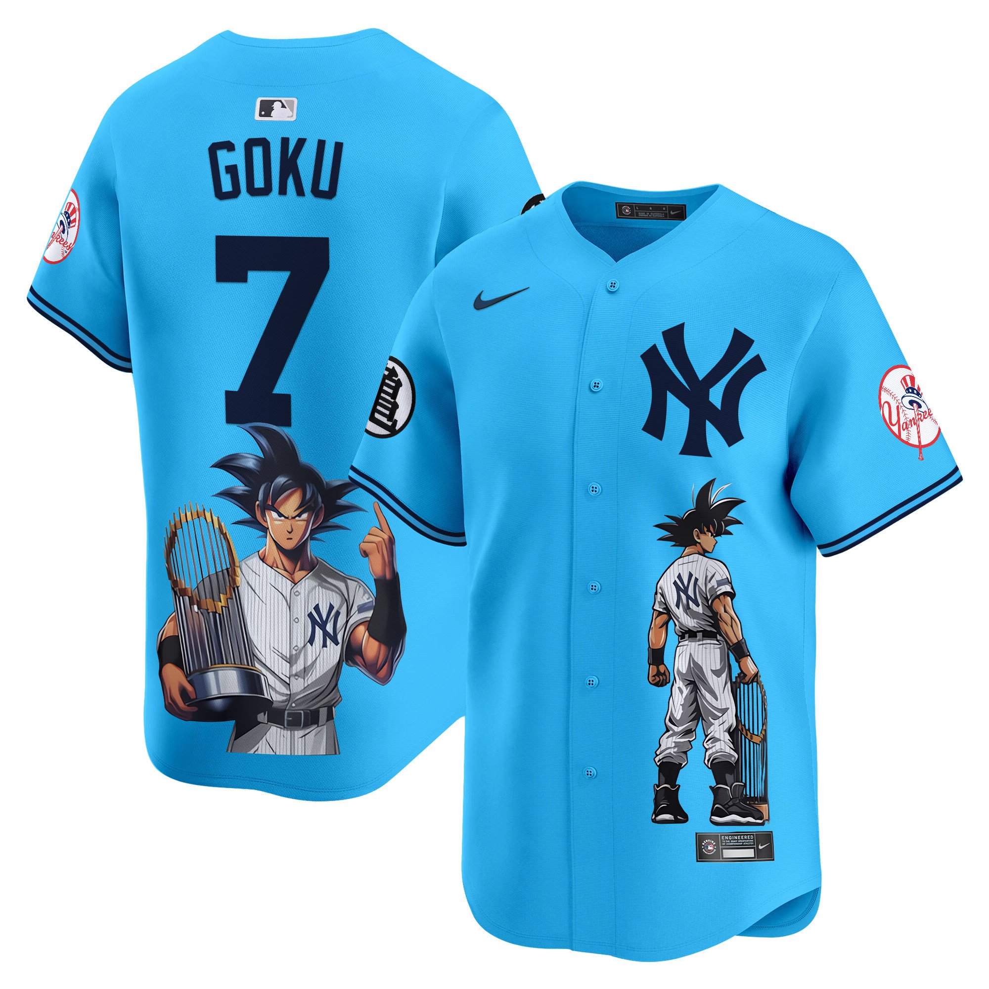 Men's Goku New York Yankees Dragon Ball Son Goku Vapor Premier Limited Light Blue Jersey - Printed