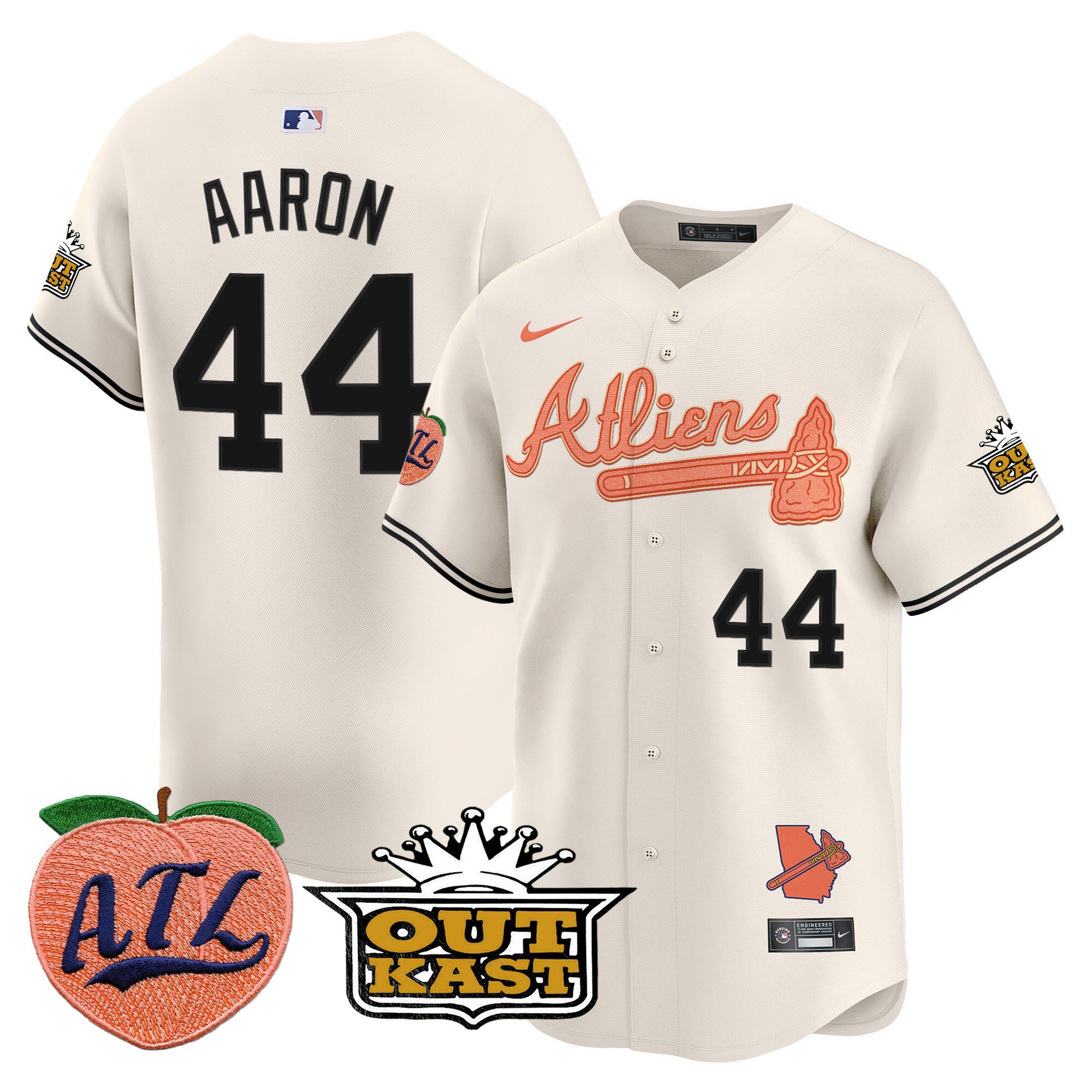 Men's Hank Aaron Atlanta Braves Atliens & Peach Vapor Premier Limited Cream Jersey - All Stitched