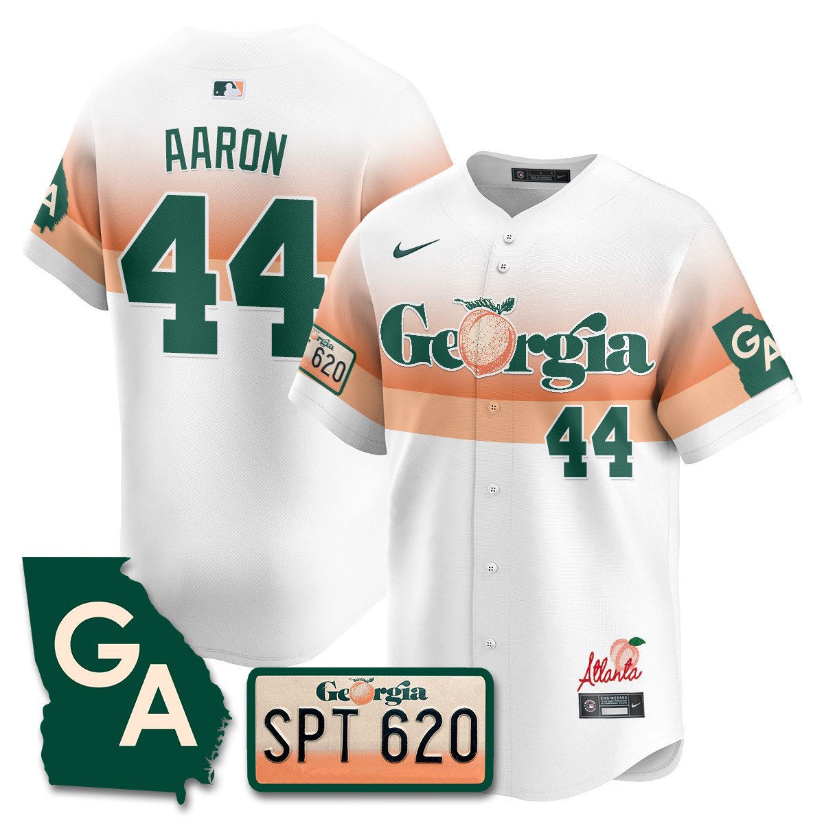 Men's Hank Aaron Atlanta Braves Peach Plates - Georgia Peaches Vapor Premier Limited White Jersey - Printed