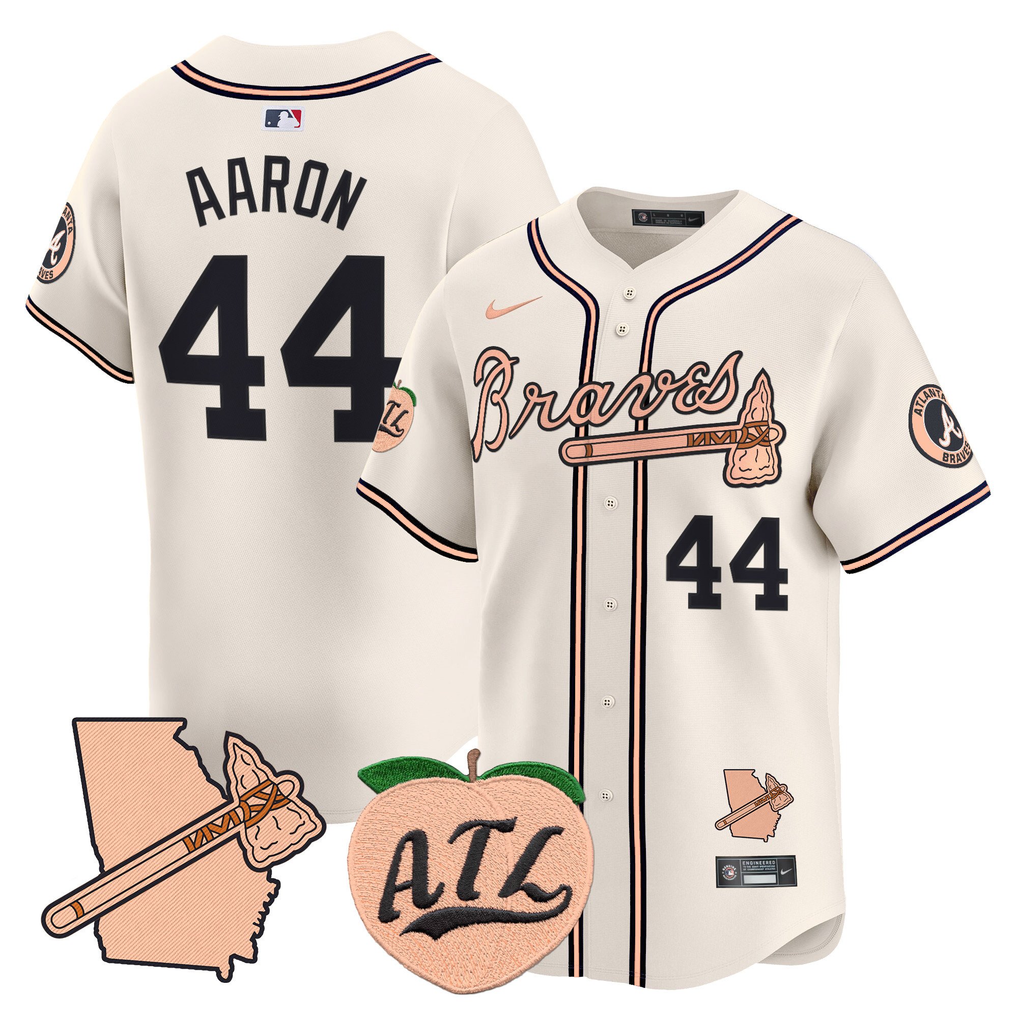 Men's Hank Aaron Atlanta Braves Peach Vapor Premier Limited Cream Jersey - All Stitched