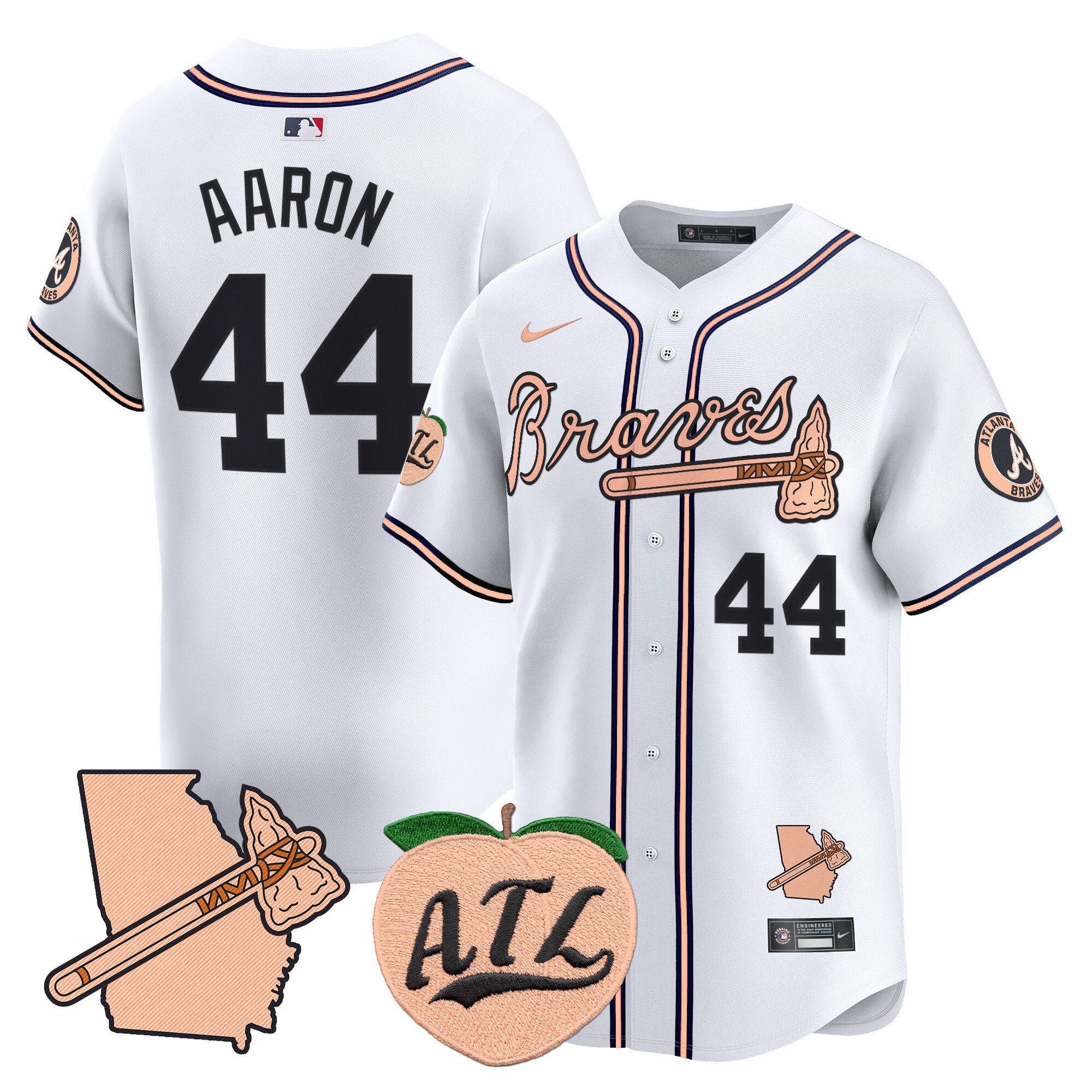 Men's Hank Aaron Atlanta Braves Peach Vapor Premier Limited White Jersey - All Stitched